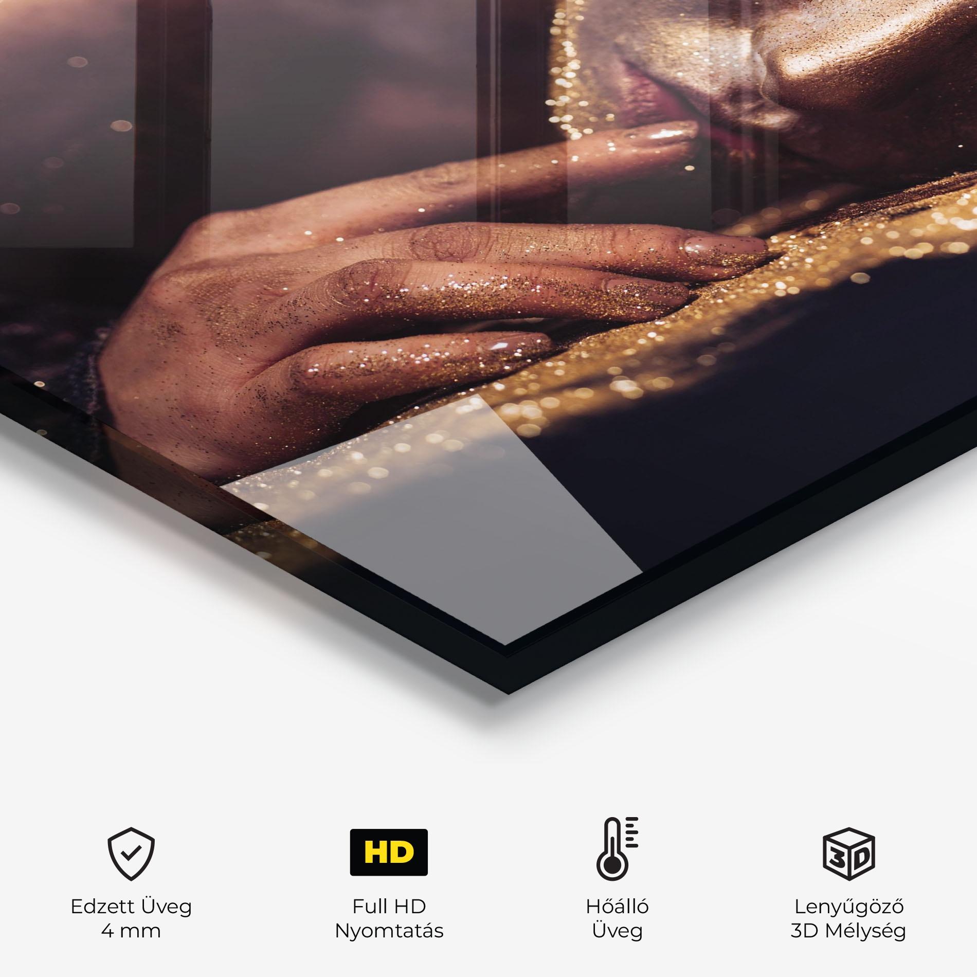 Konyhai üveg hátfal Gold Vogue Woman mockup 2