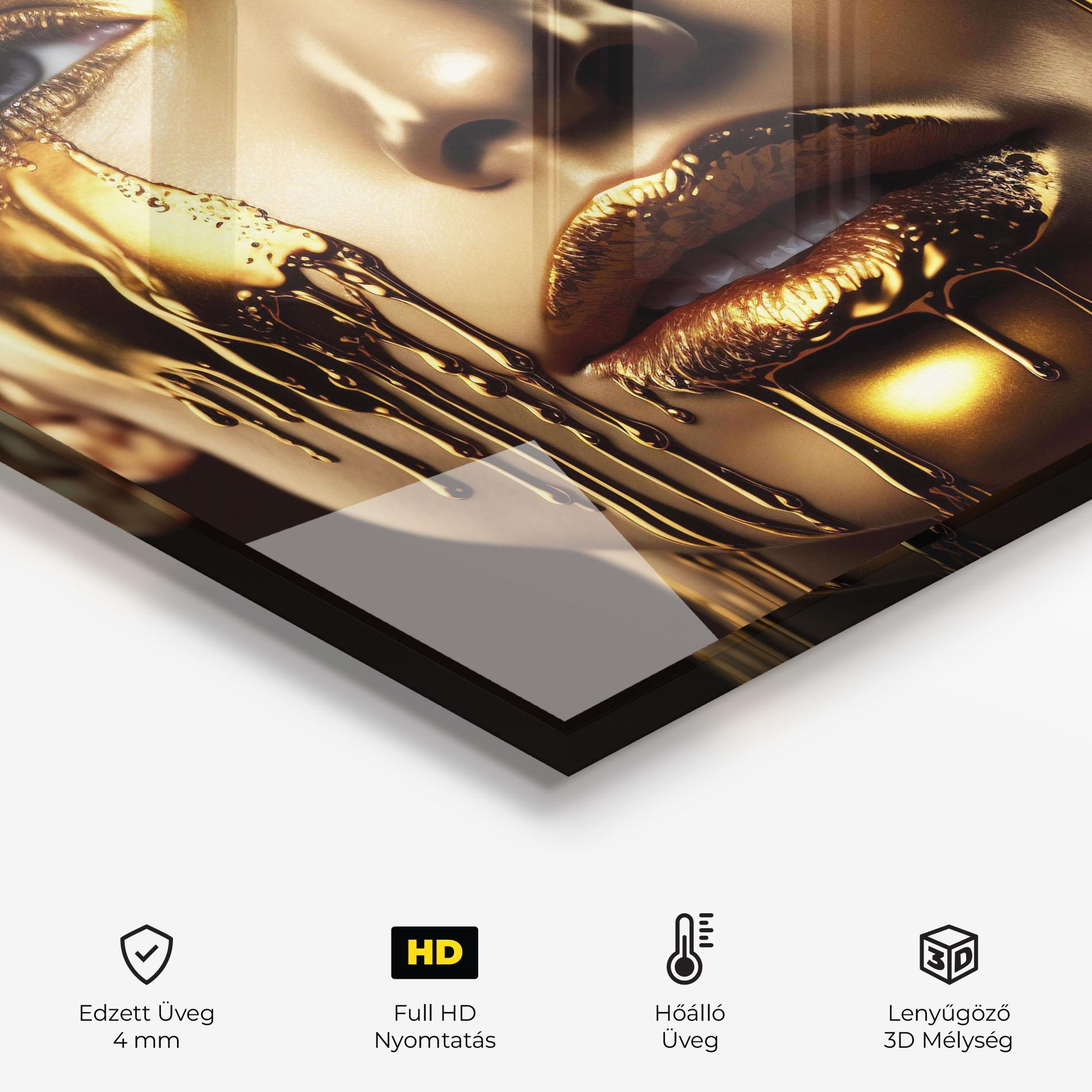 Konyhai üveg hátfal Yellow Dripping Gold mockup 2