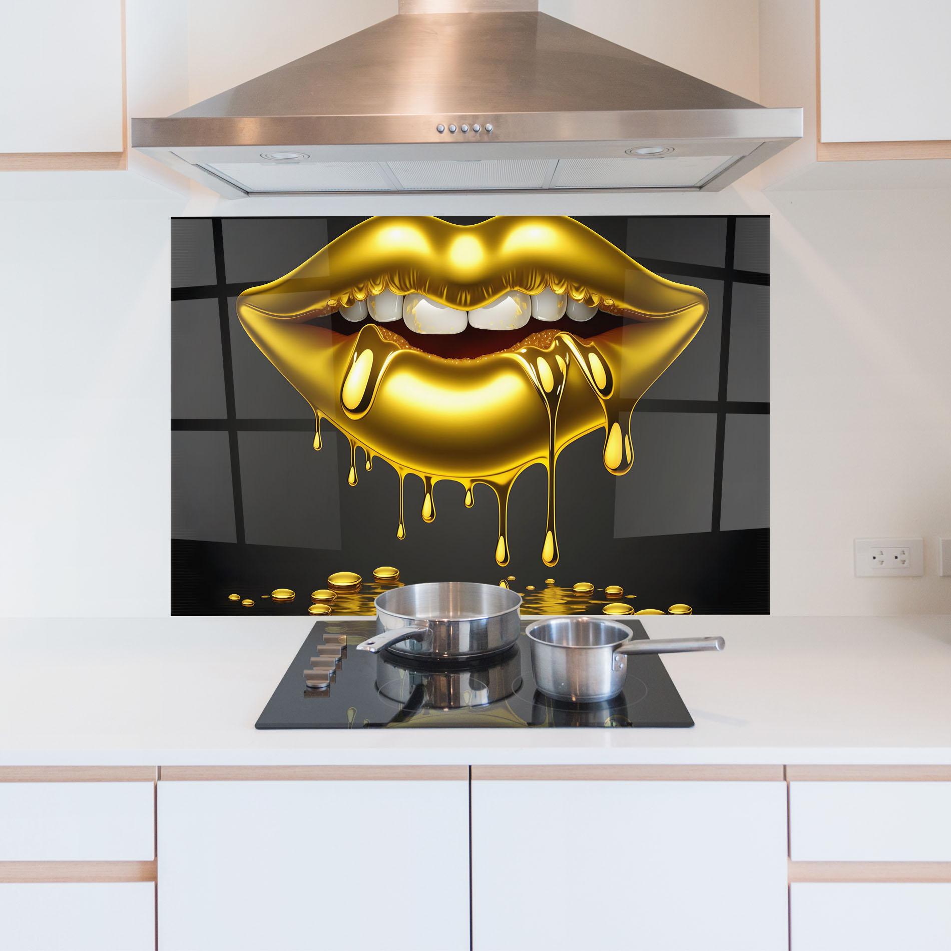 Konyhai üveg hátfal Pop Gold Lips mockup 5