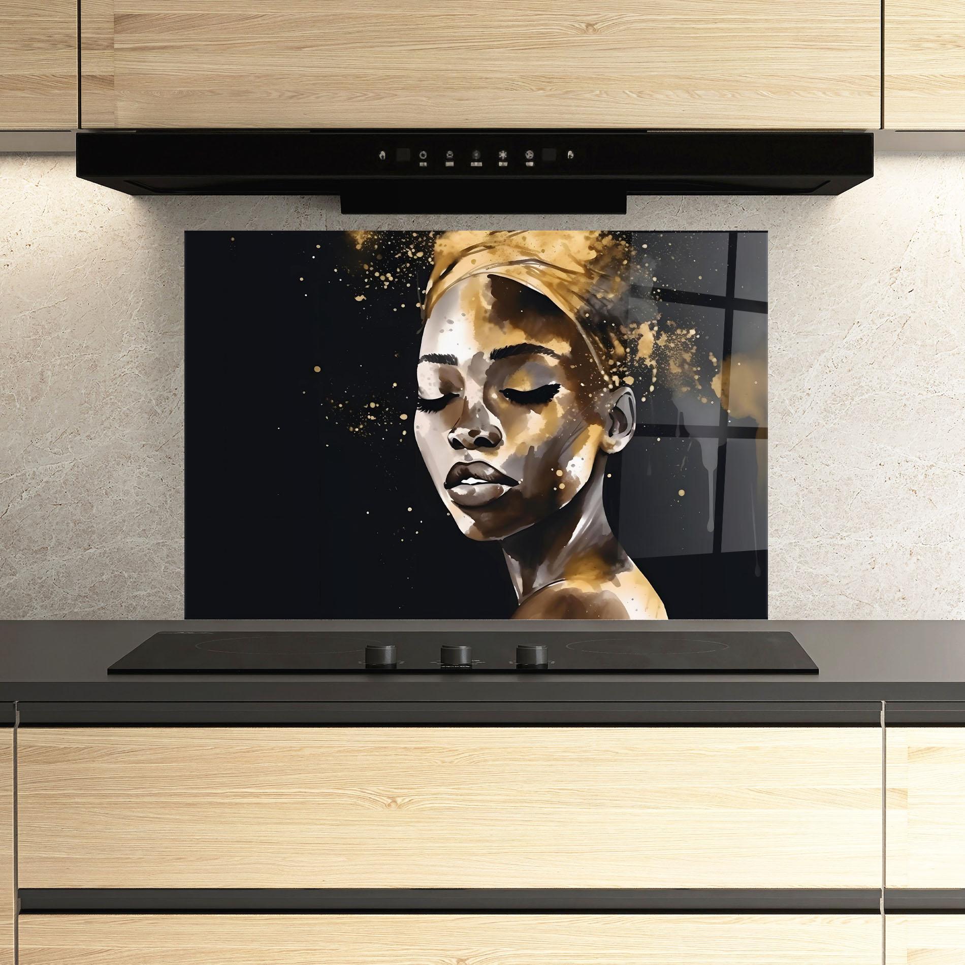 Konyhai üveg hátfal Stylish Gold African mockup 3