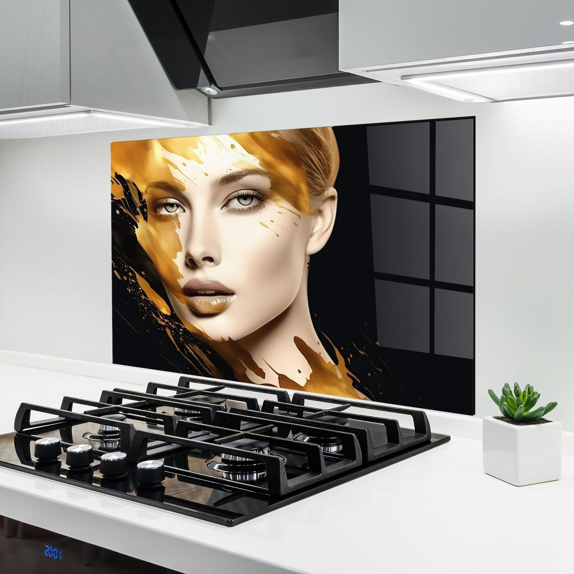 Konyhai üveg hátfal Blonde Gold Woman mockup 6