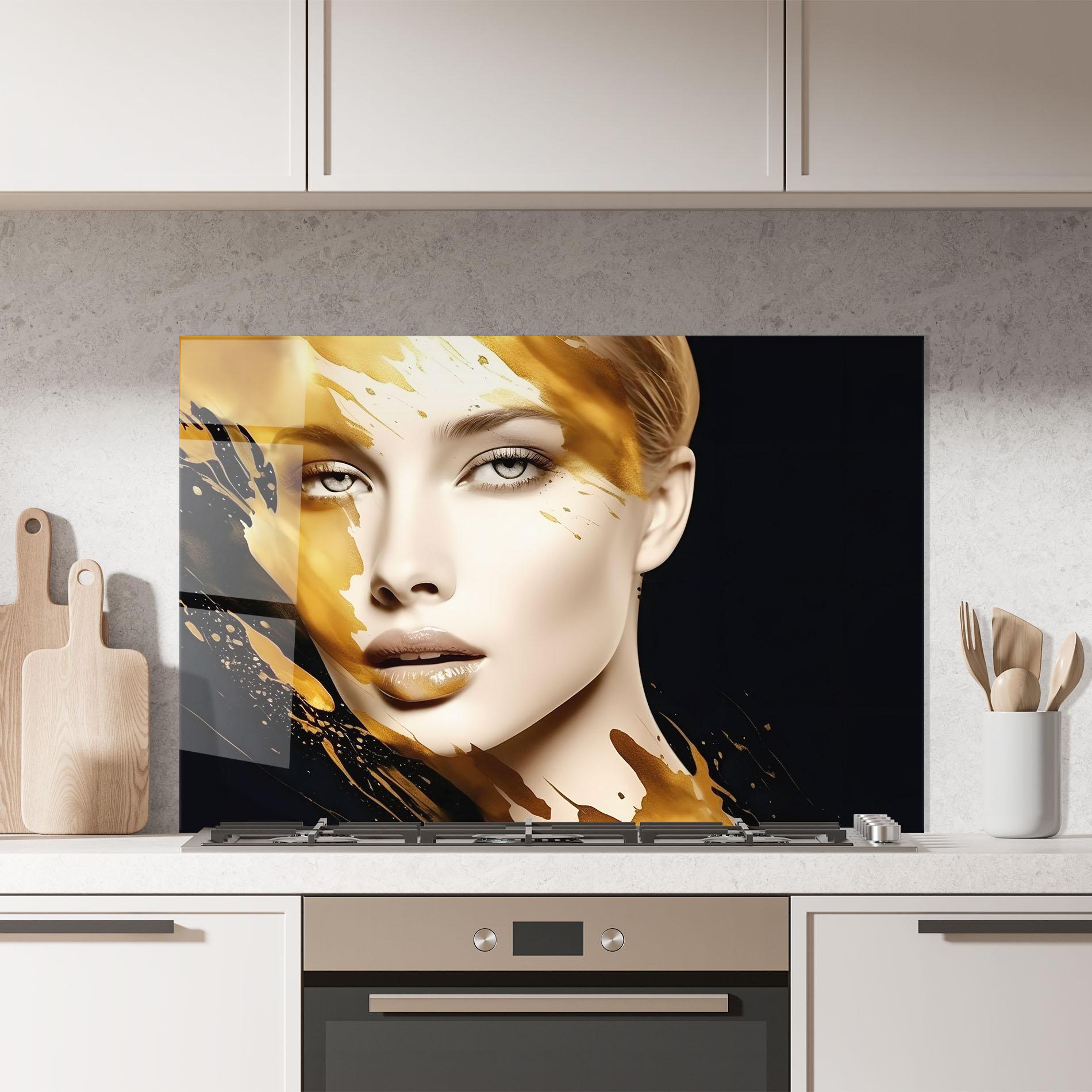 Konyhai üveg hátfal Blonde Gold Woman mockup 7