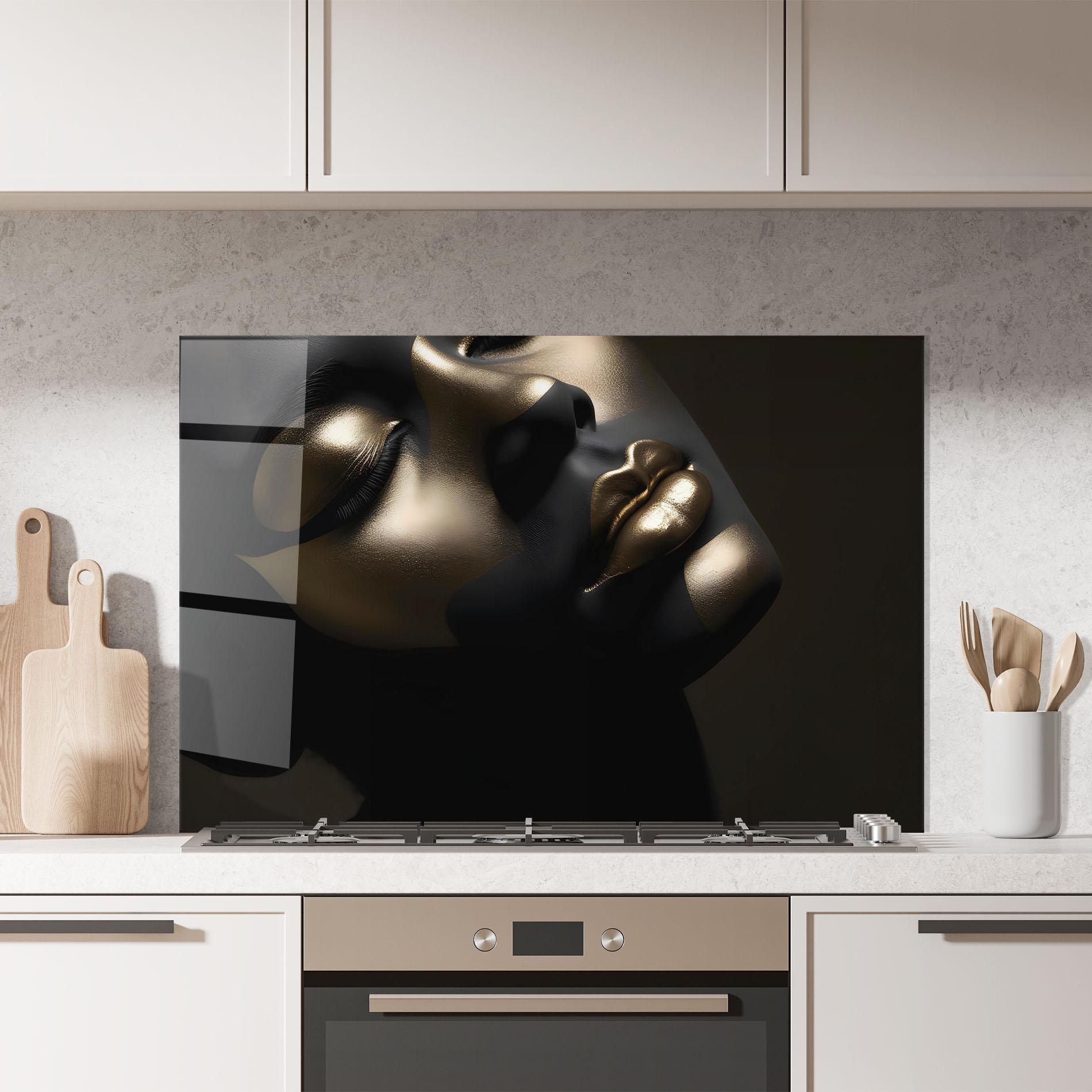Konyhai üveg hátfal Dark Gold Face mockup 7