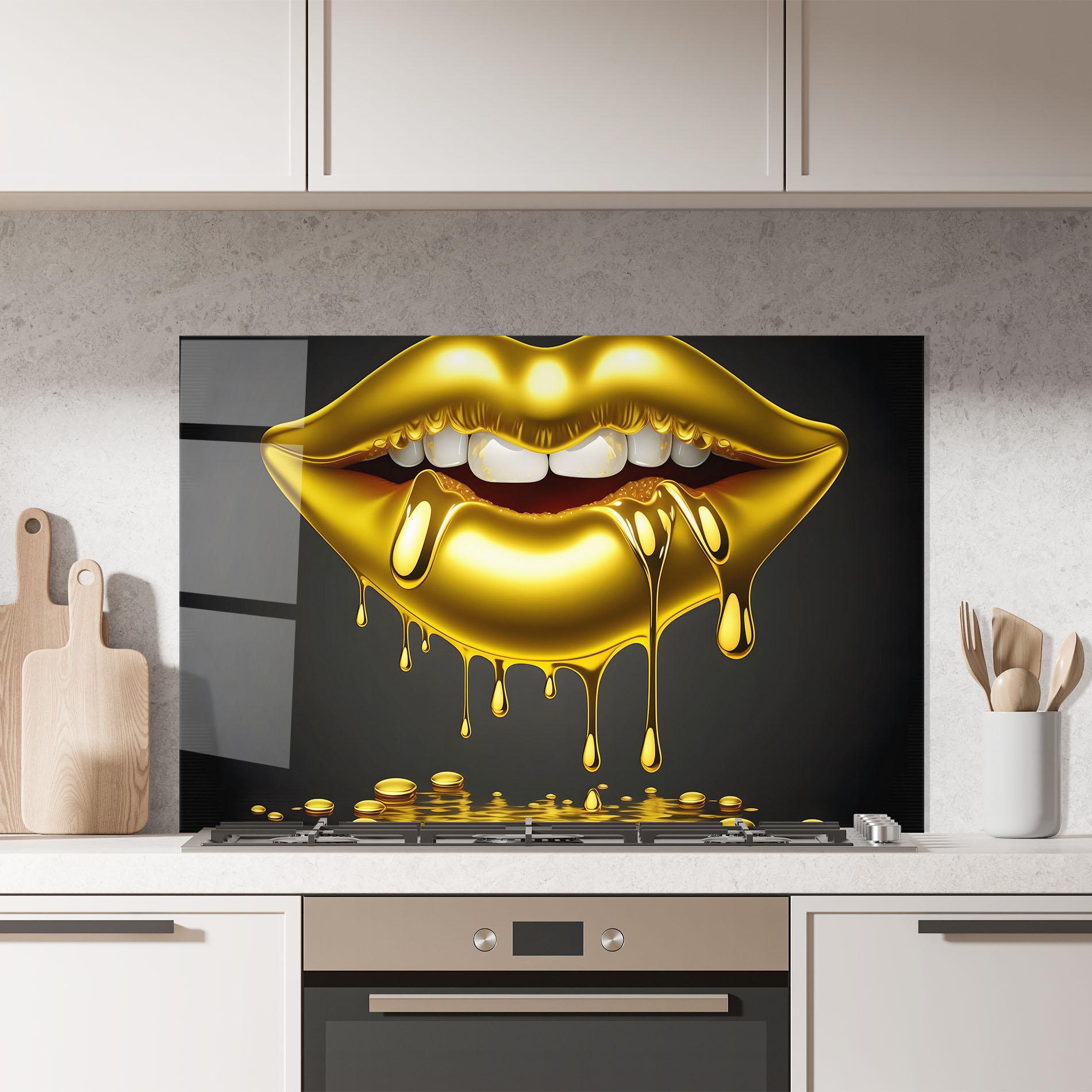 Konyhai üveg hátfal Pop Gold Lips mockup 7