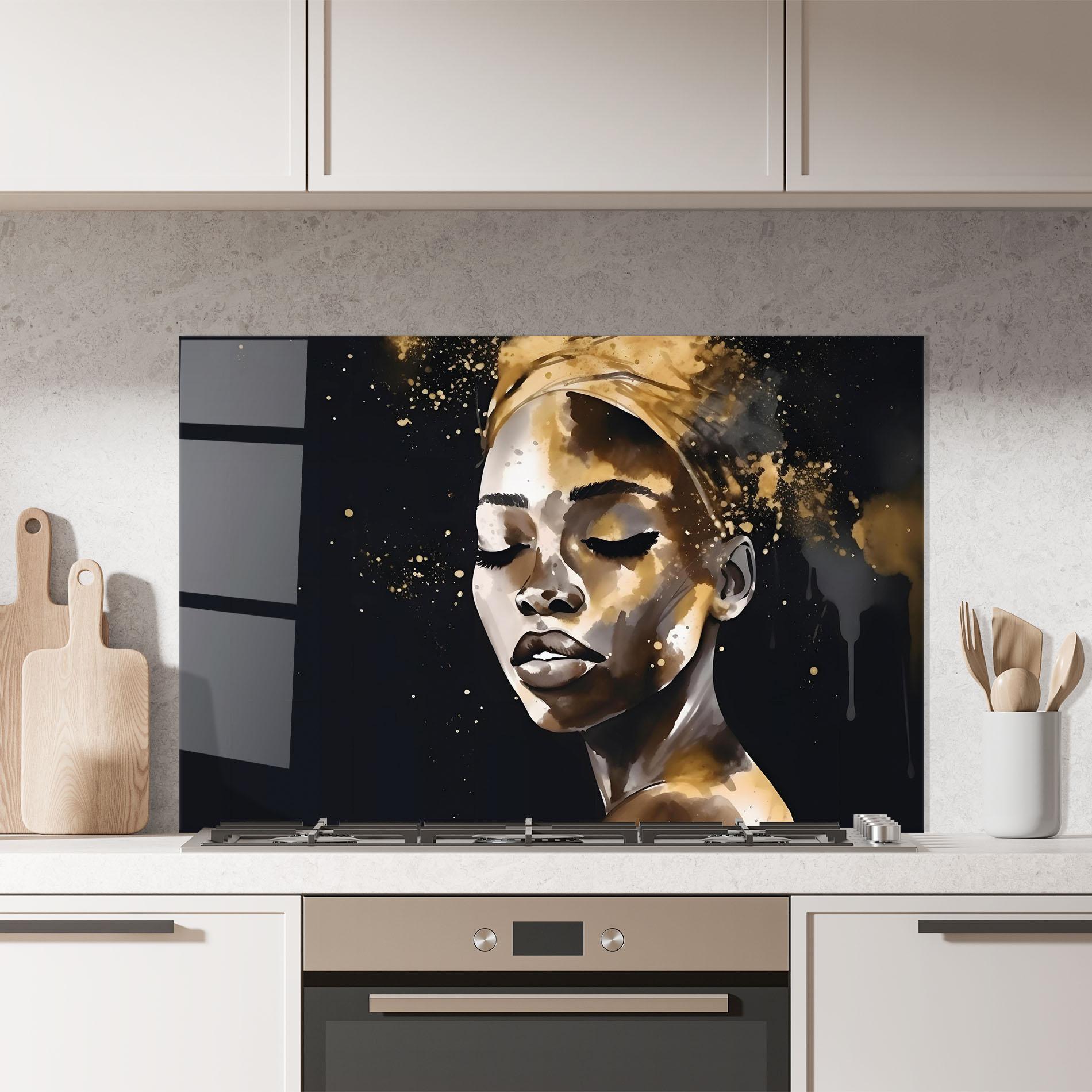Konyhai üveg hátfal Stylish Gold African mockup 7