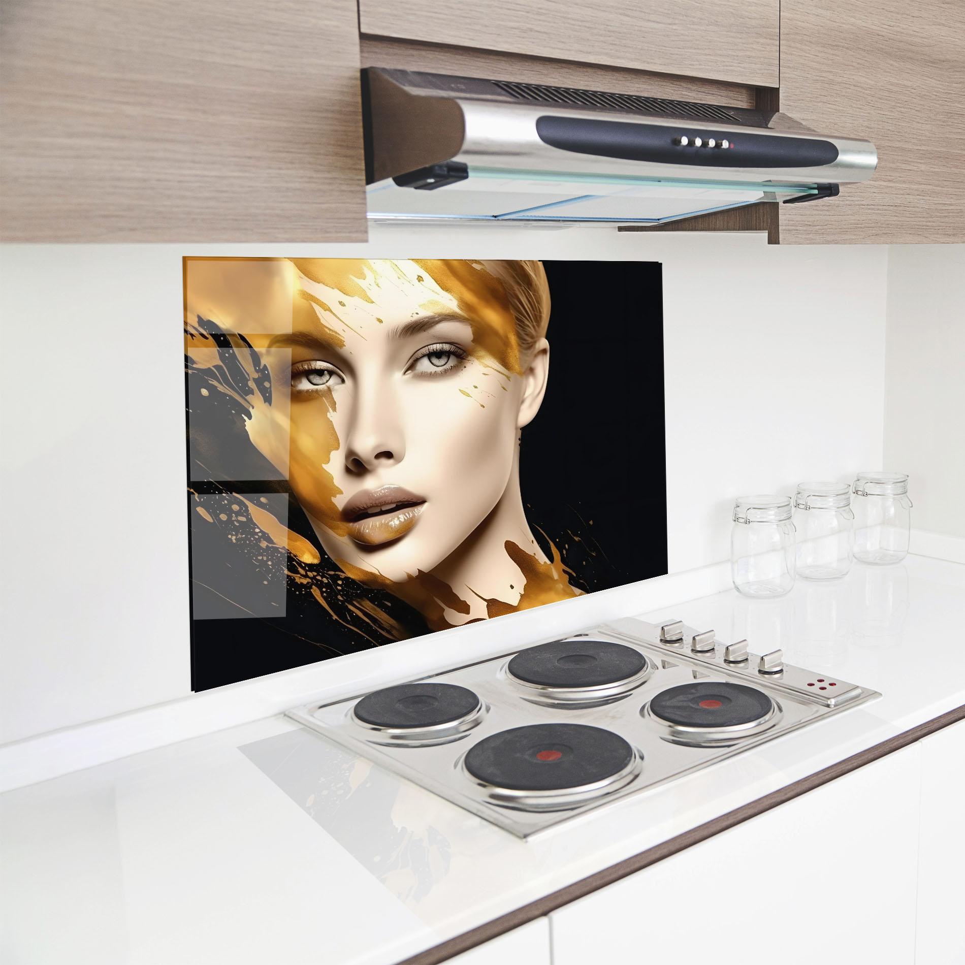 Konyhai üveg hátfal Blonde Gold Woman mockup 8