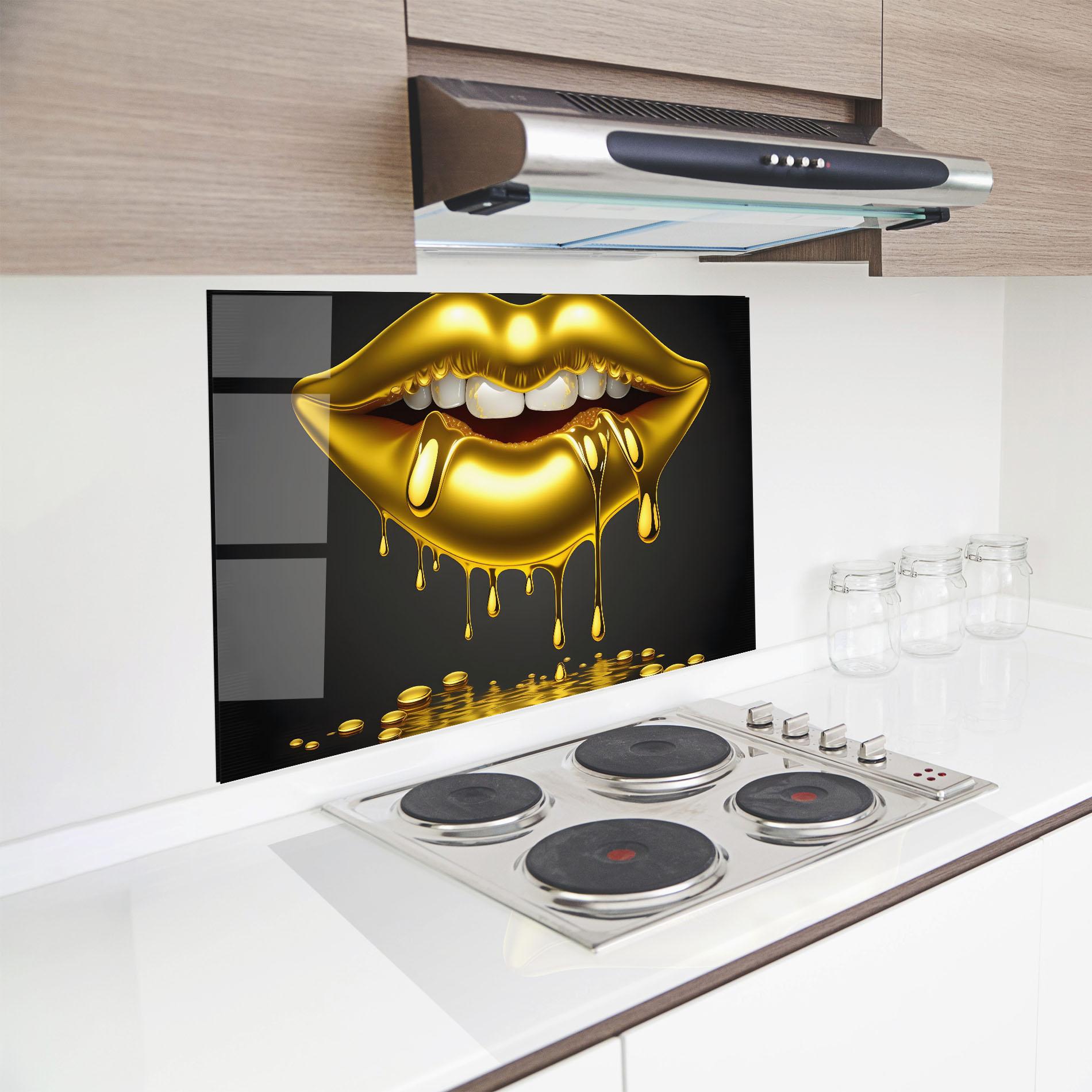 Konyhai üveg hátfal Pop Gold Lips mockup 8