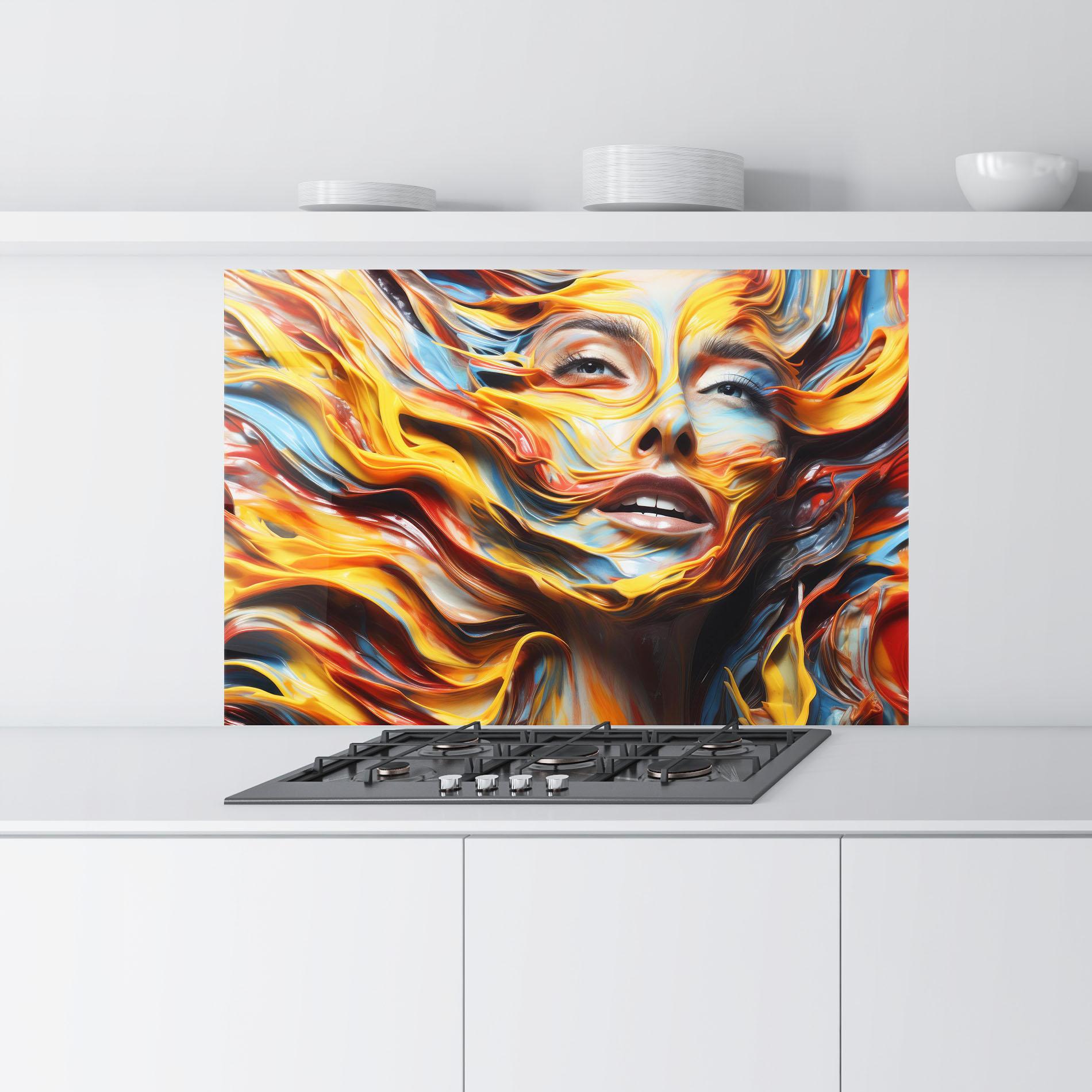 Konyhai üveg hátfal Painted Woman mockup 9