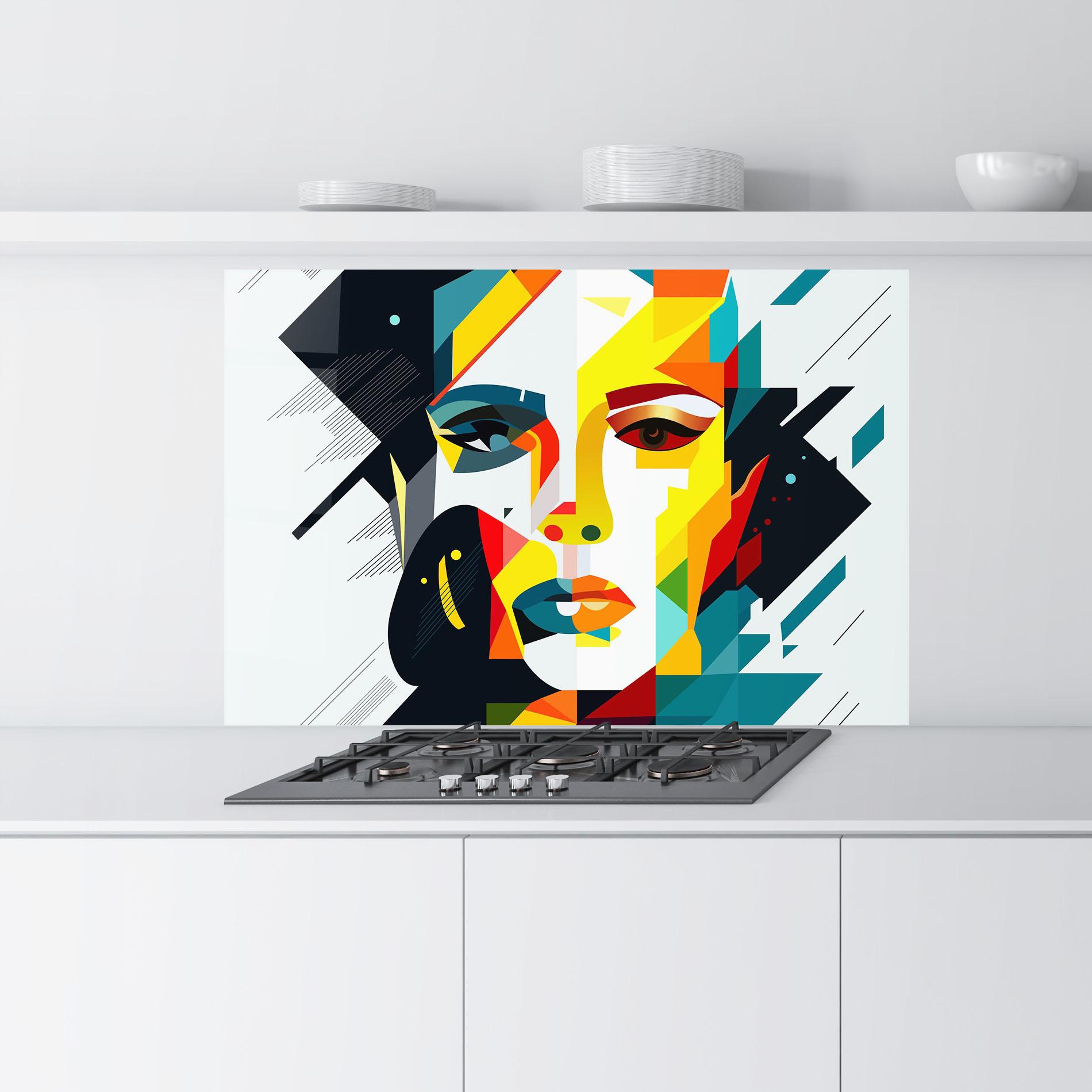 Konyhai üveg hátfal Red Eye Woman mockup 9