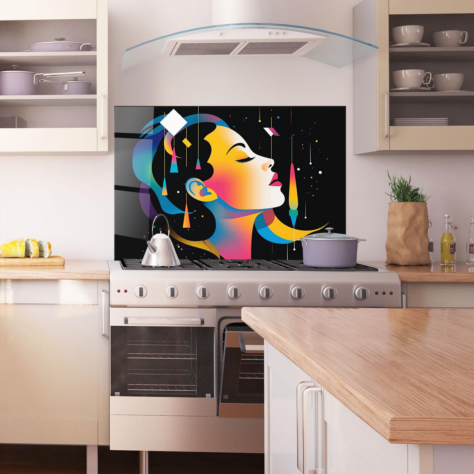 Konyhai üveg hátfal Dreamy Night Female mockup 1