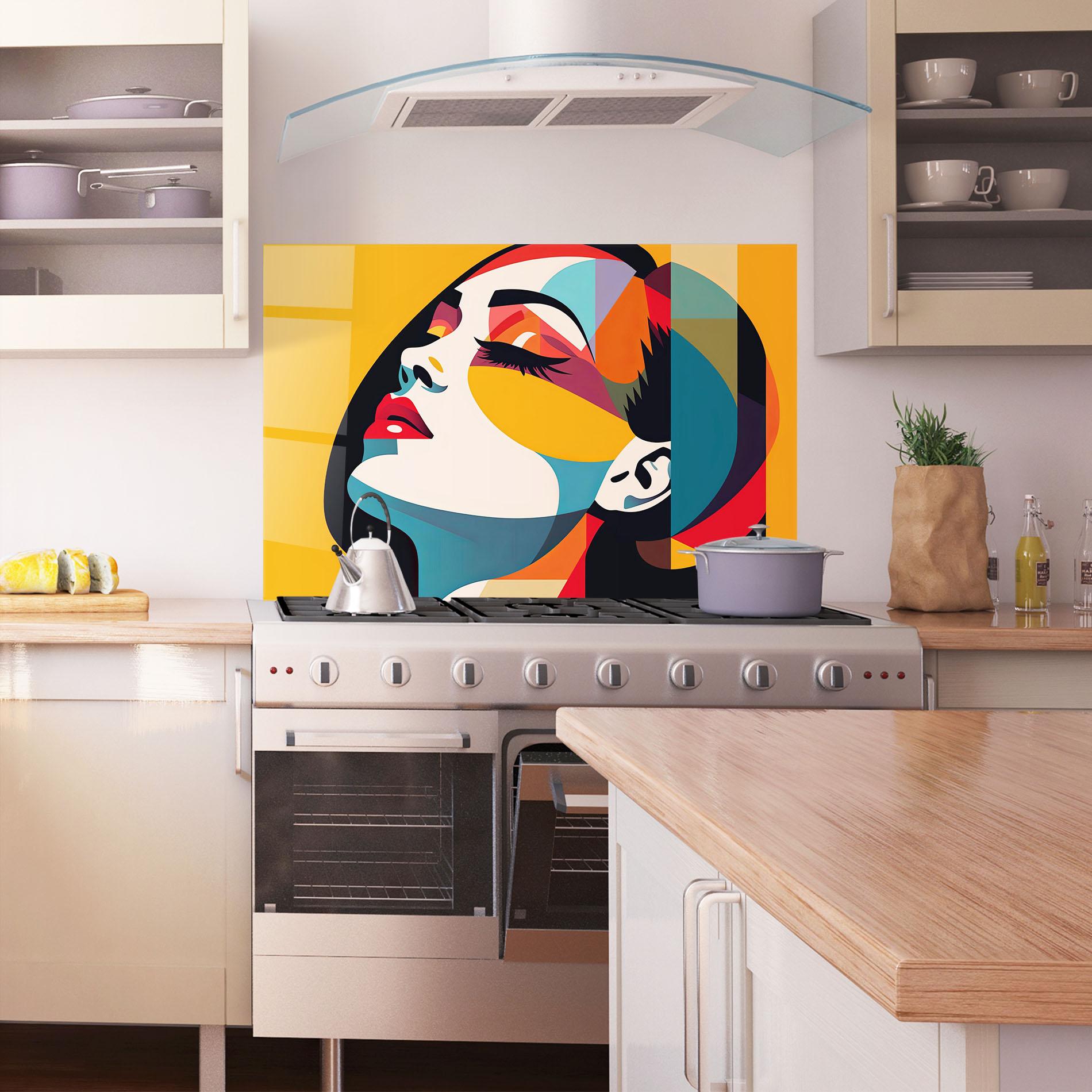 Konyhai üveg hátfal Dreamy Yellow Female mockup 1