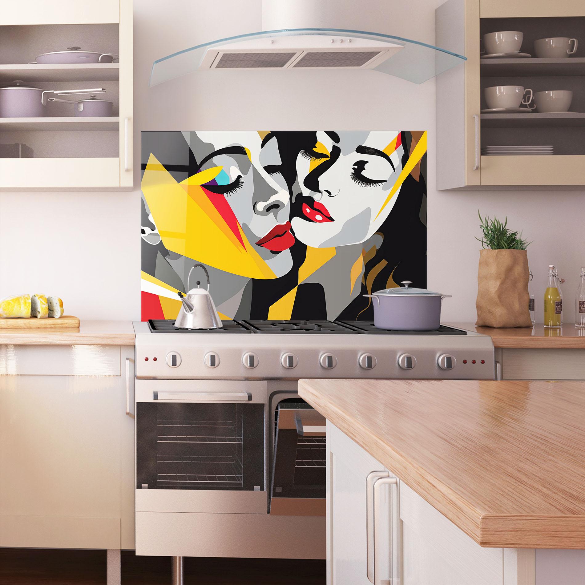 Konyhai üveg hátfal Grey Yellow Women mockup 1