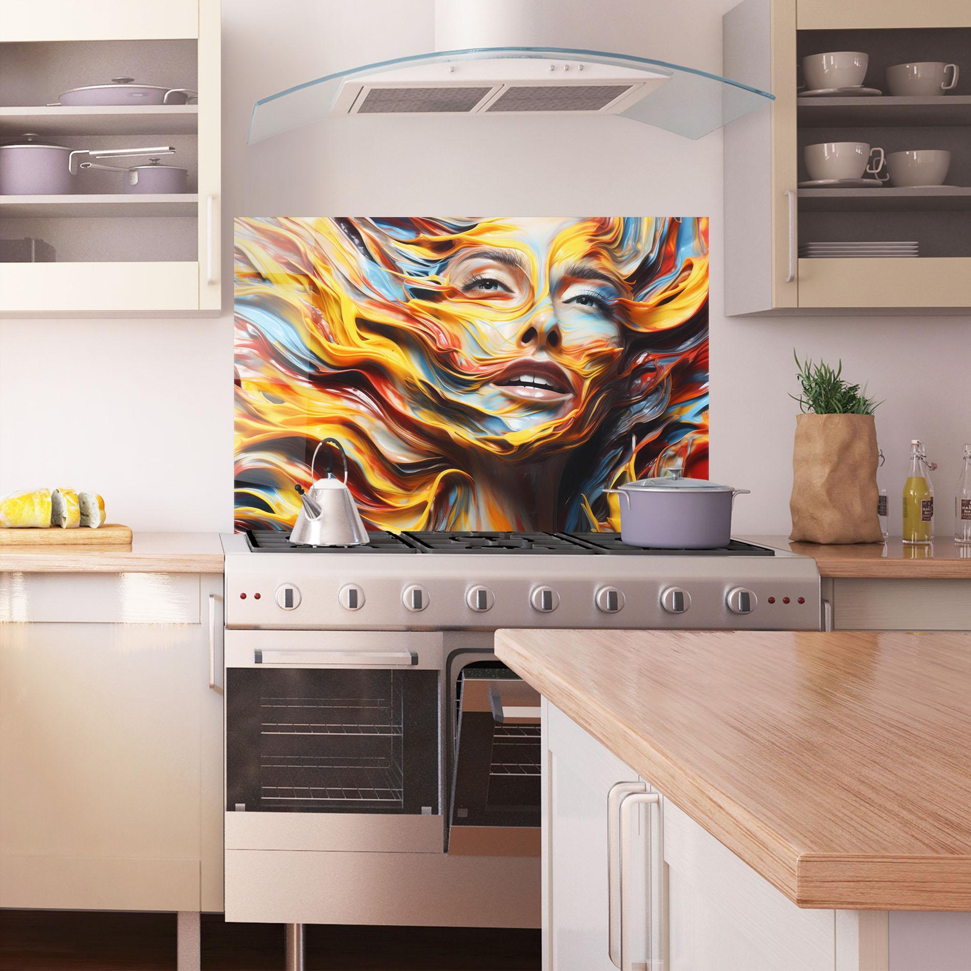 Konyhai üveg hátfal Painted Woman mockup 1