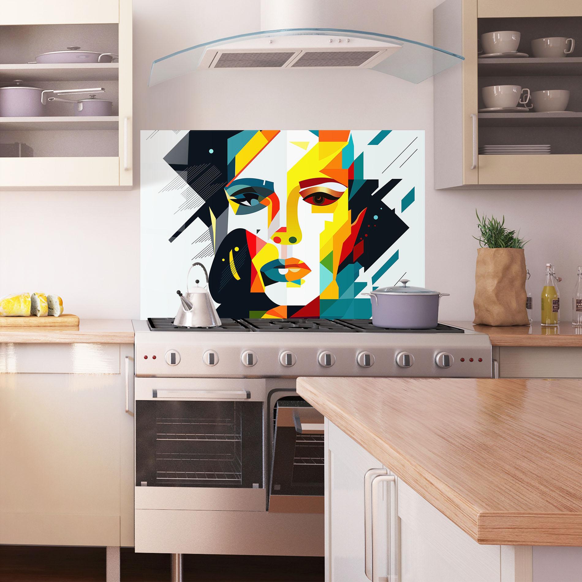 Konyhai üveg hátfal Red Eye Woman mockup 1