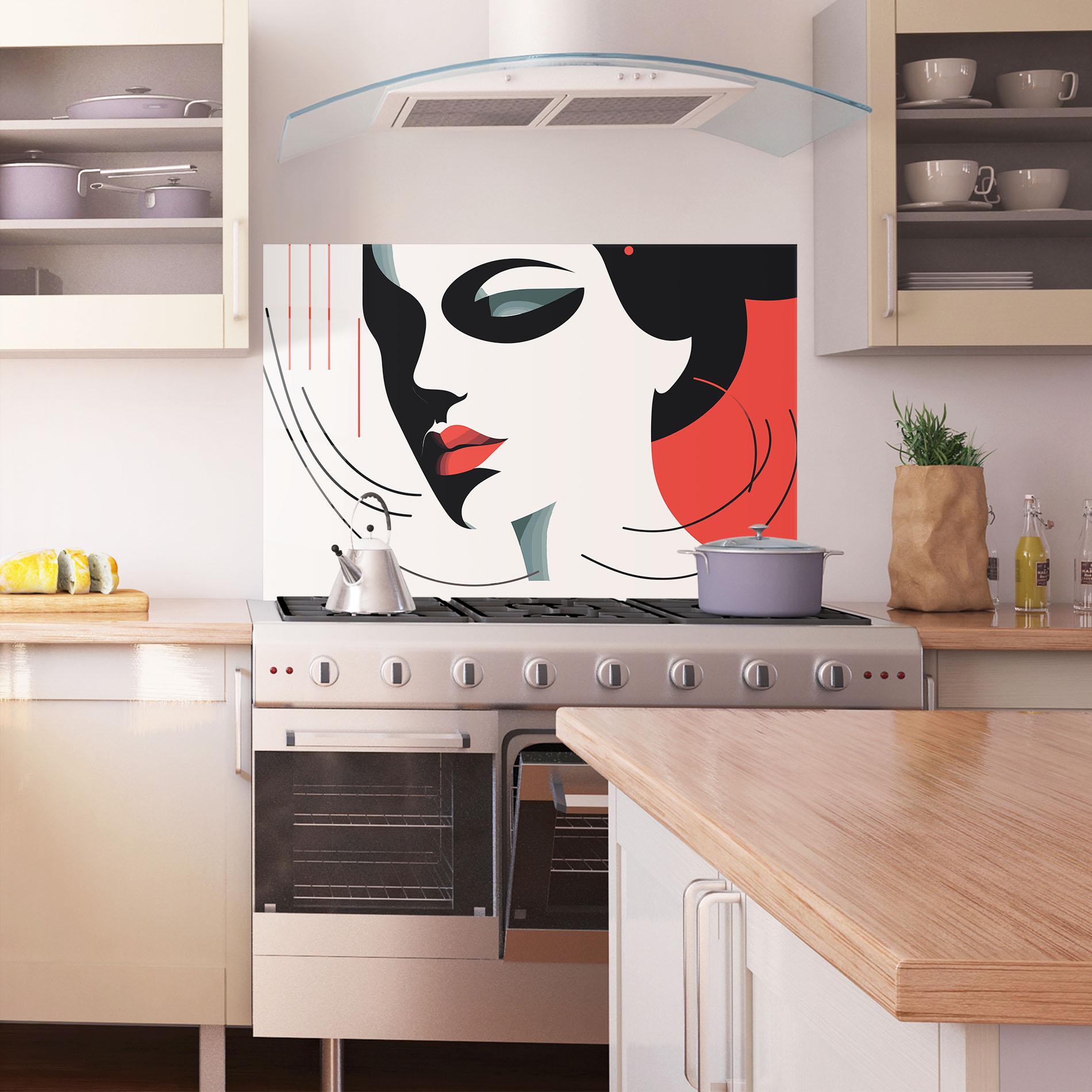 Konyhai üveg hátfal Woman Red Lips mockup 1