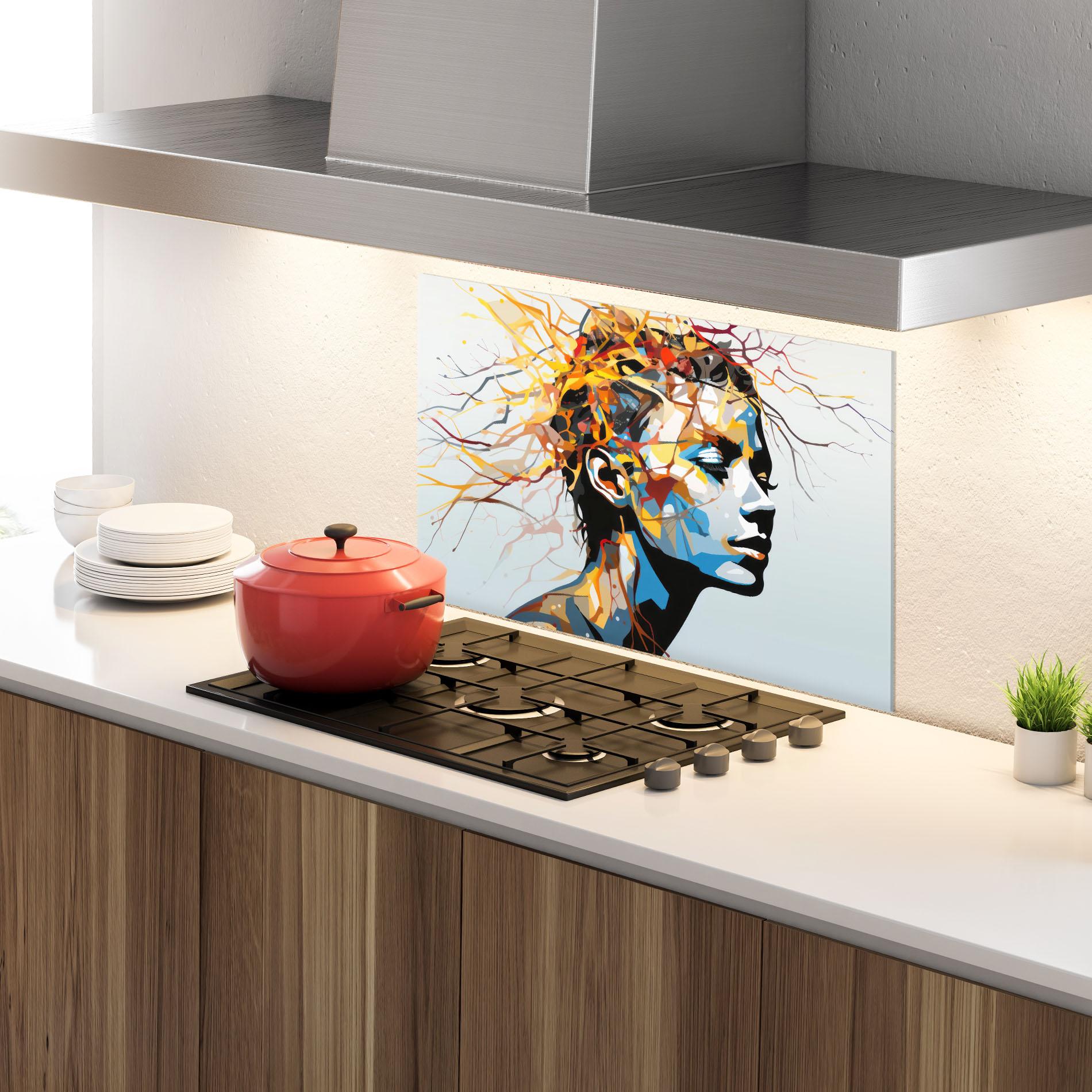 Konyhai üveg hátfal Branches Hair mockup 4