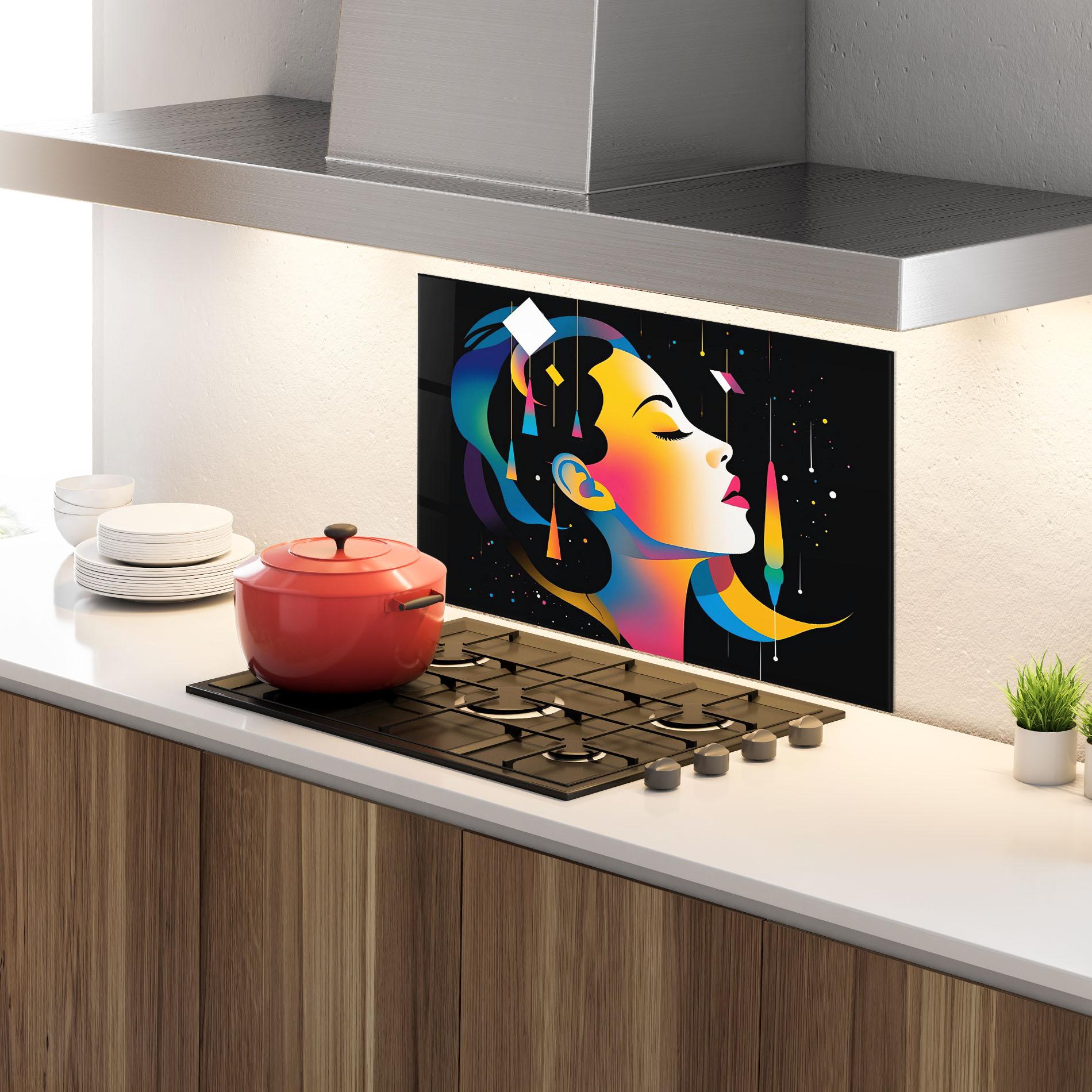 Konyhai üveg hátfal Dreamy Night Female mockup 4