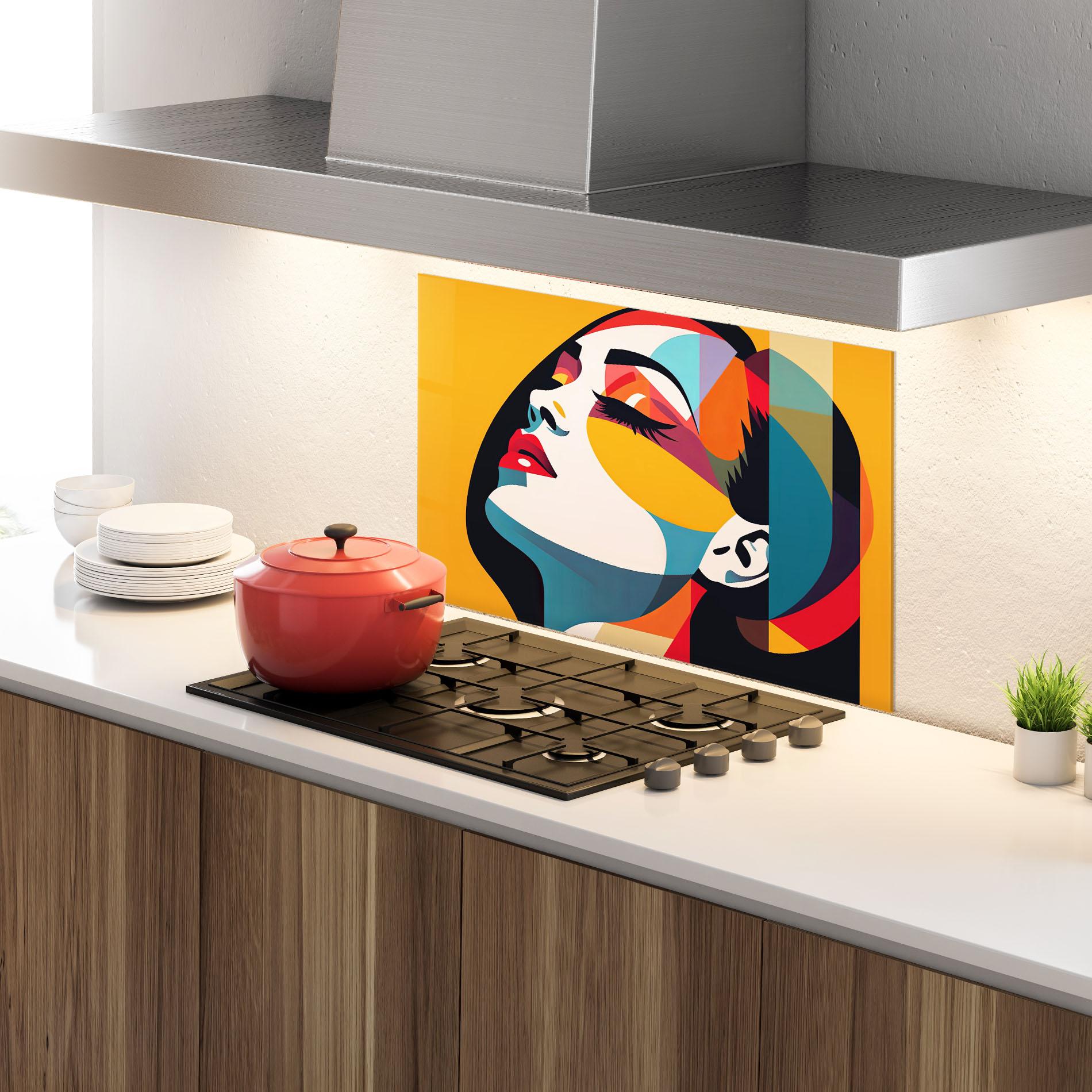 Konyhai üveg hátfal Dreamy Yellow Female mockup 4