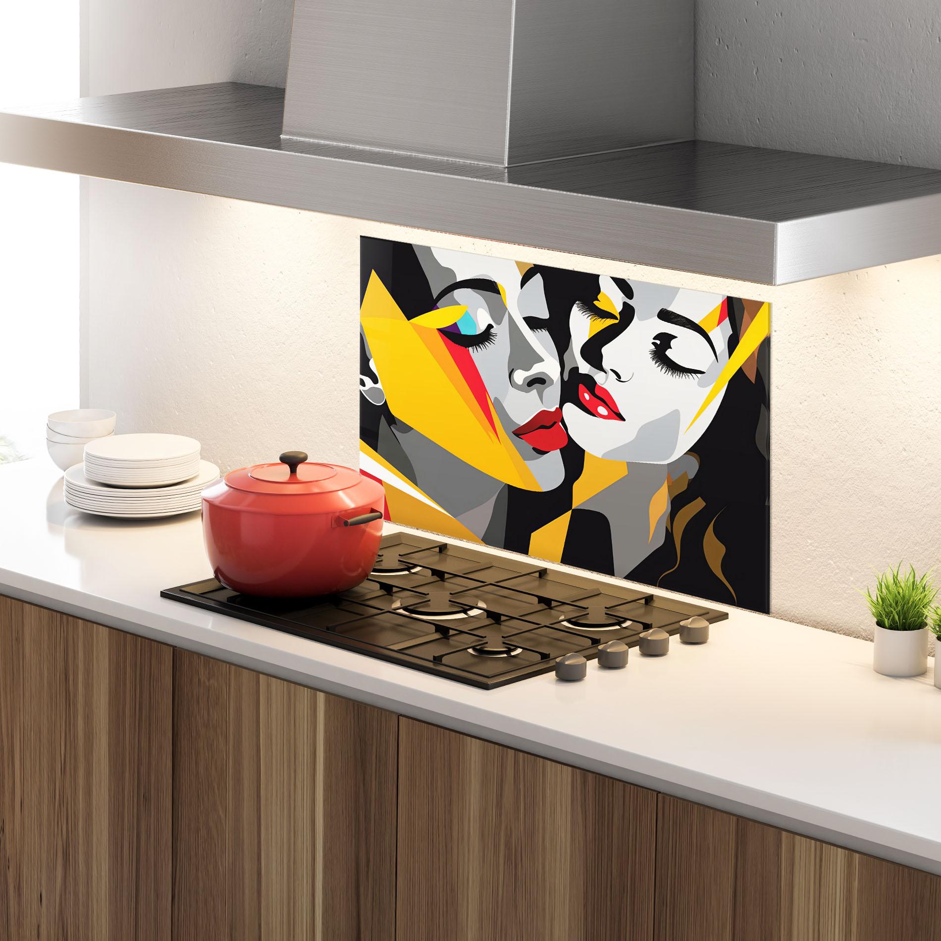 Konyhai üveg hátfal Grey Yellow Women mockup 4