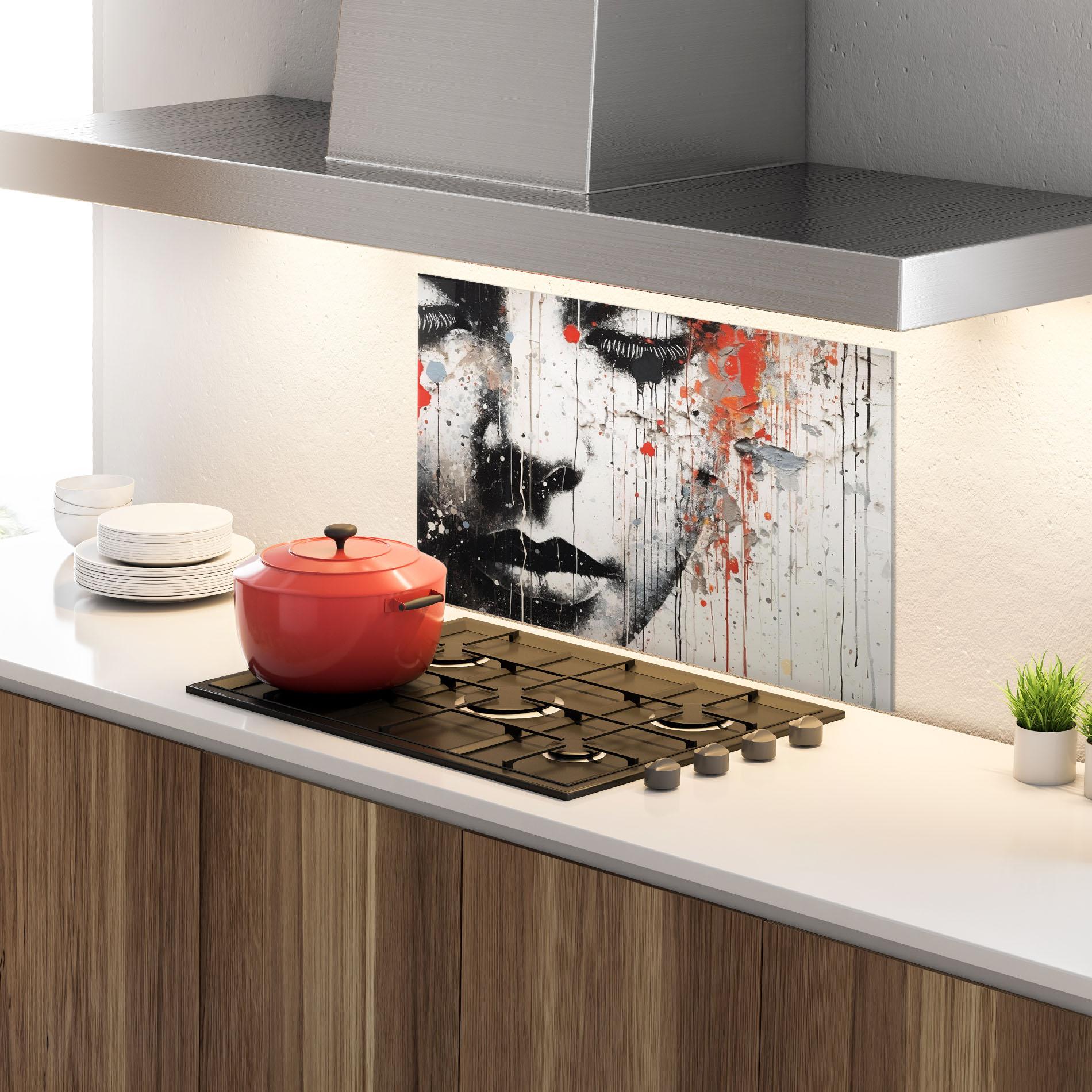 Konyhai üveg hátfal Ink Street Graffiti mockup 4