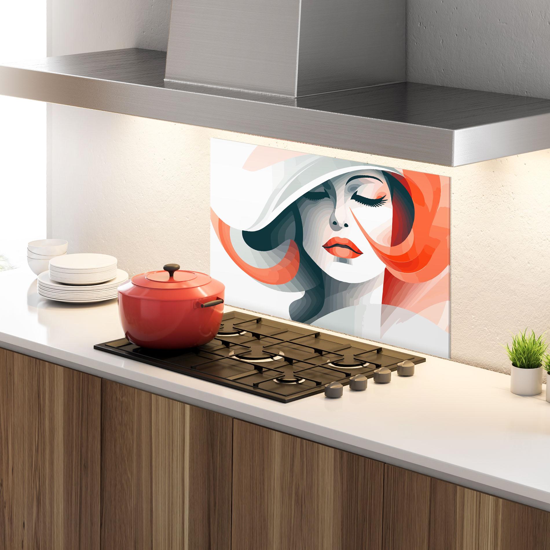 Konyhai üveg hátfal Red Abstract Hair mockup 4