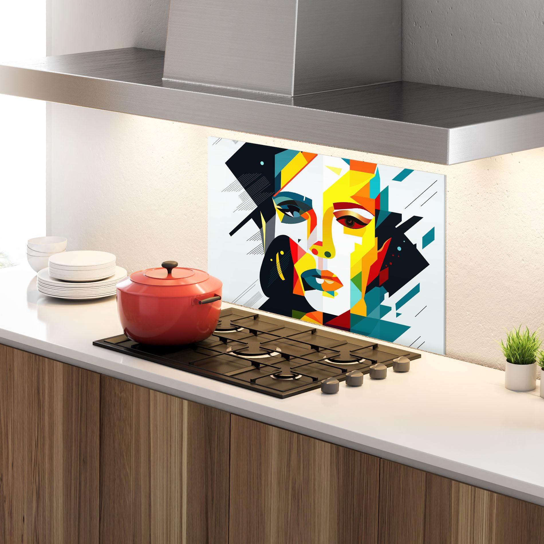 Konyhai üveg hátfal Red Eye Woman mockup 4