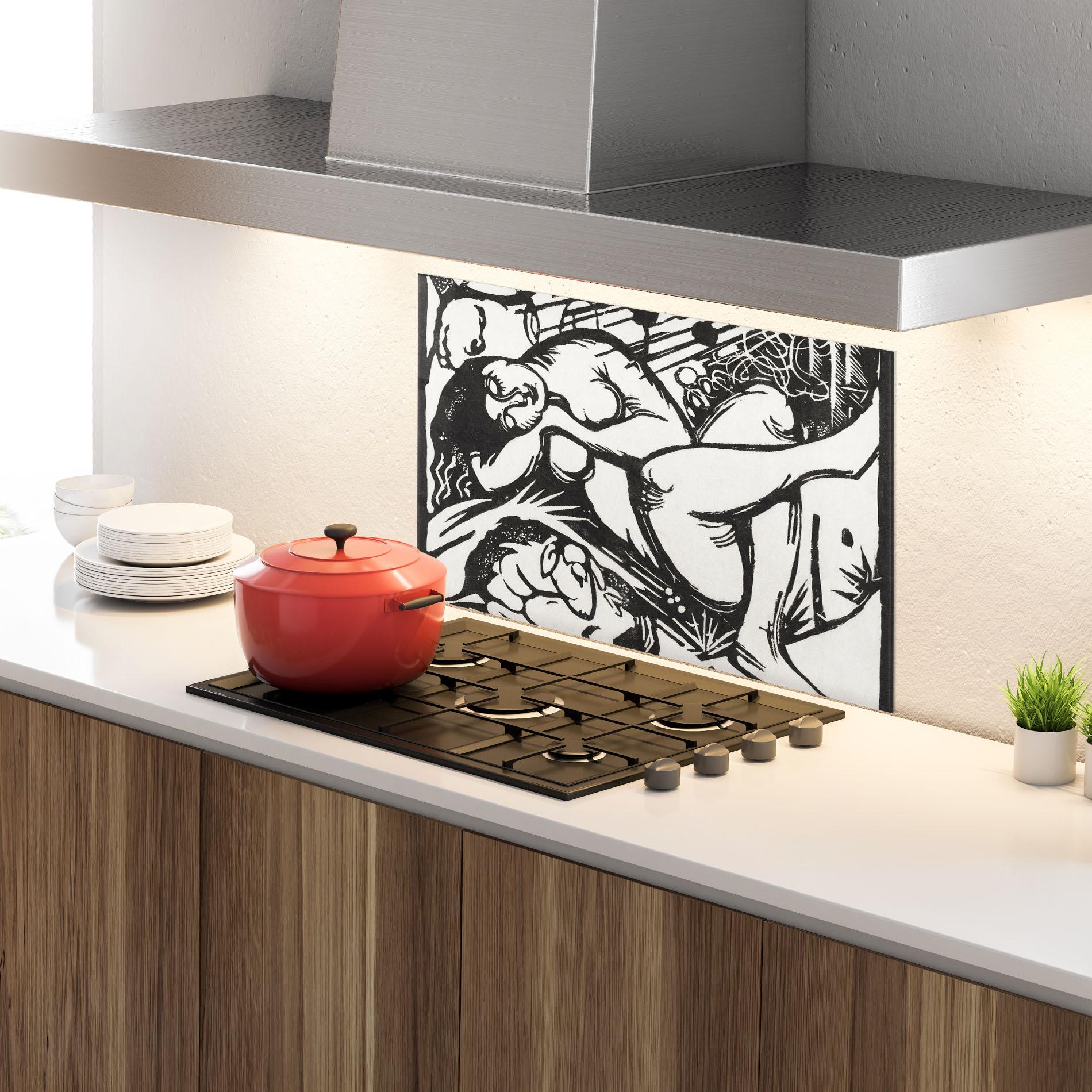 Konyhai üveg hátfal Woman Drawing mockup 4