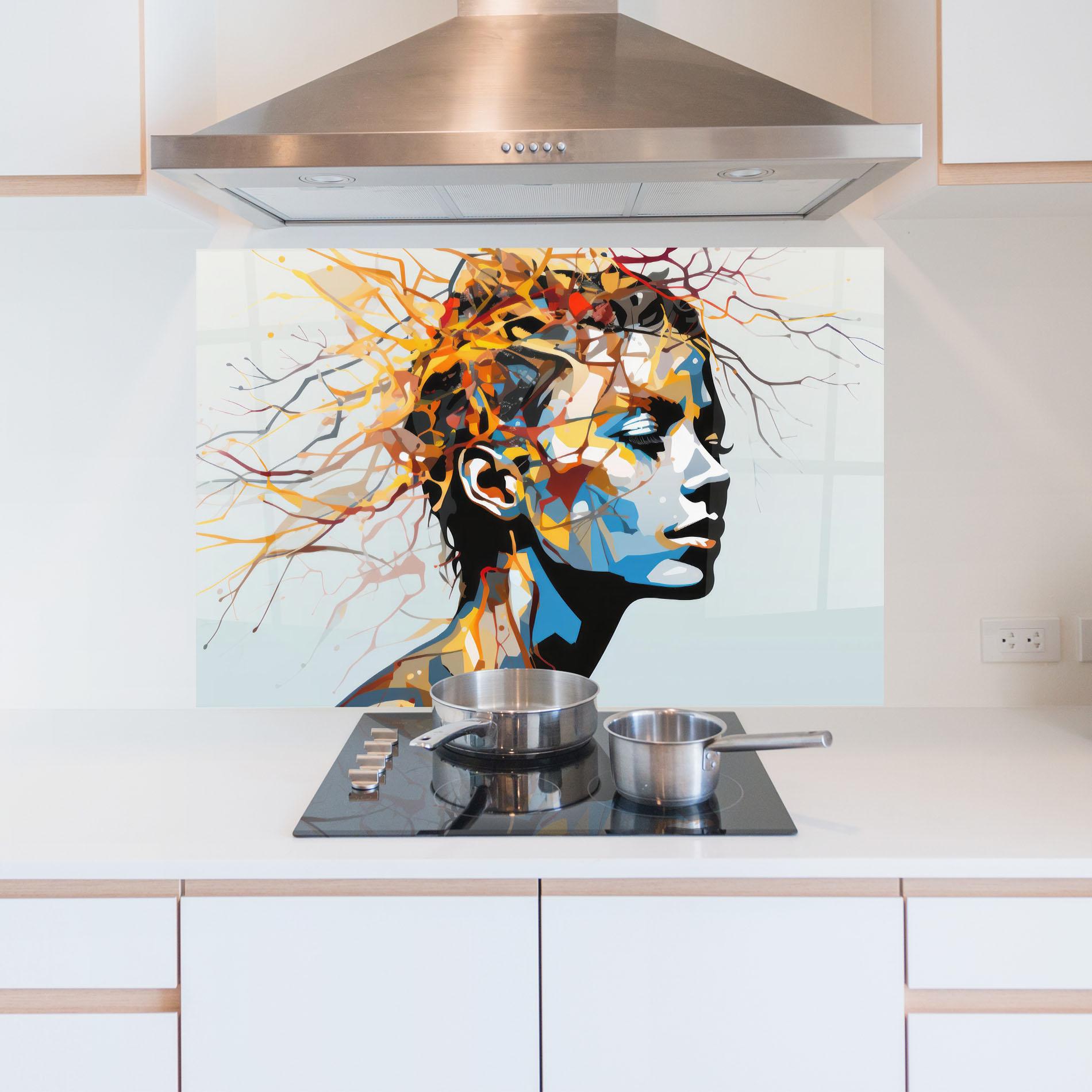 Konyhai üveg hátfal Branches Hair mockup 5