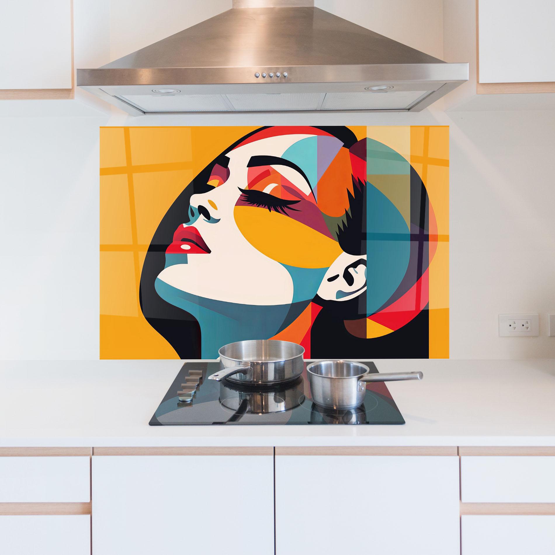 Konyhai üveg hátfal Dreamy Yellow Female mockup 5