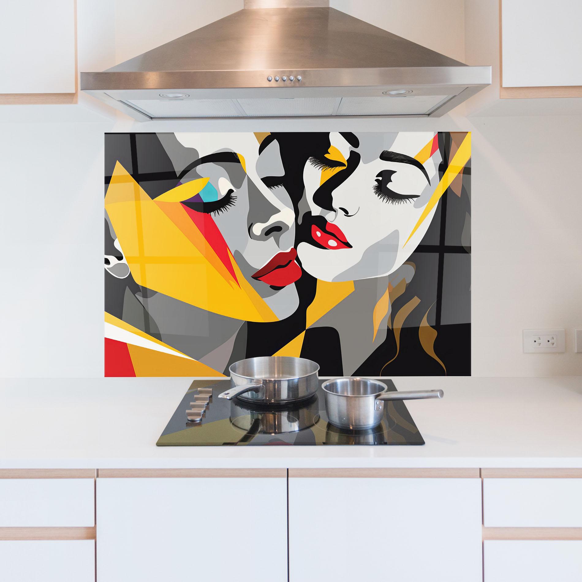Konyhai üveg hátfal Grey Yellow Women mockup 5
