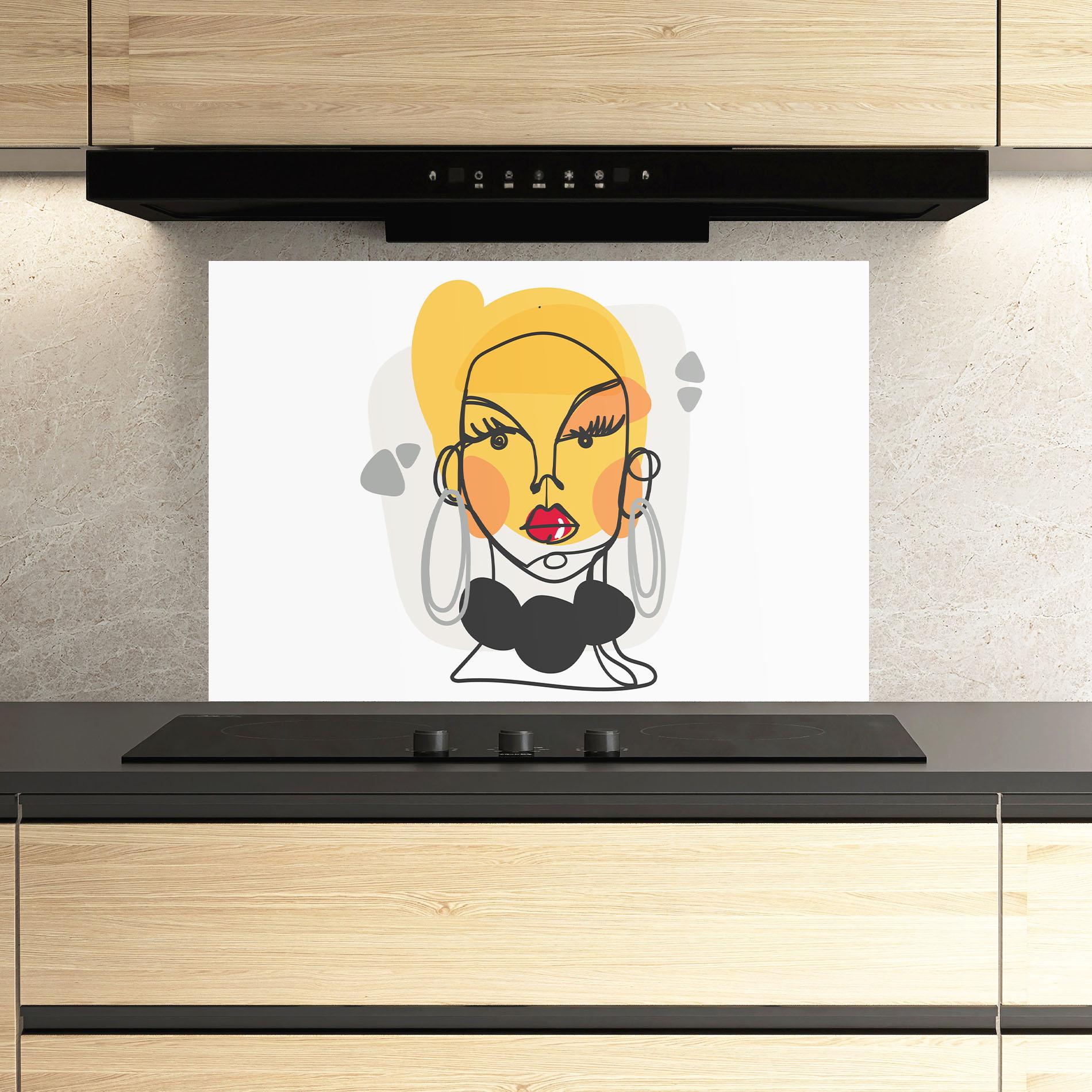 Konyhai üveg hátfal Abstract Blonde Face mockup 3