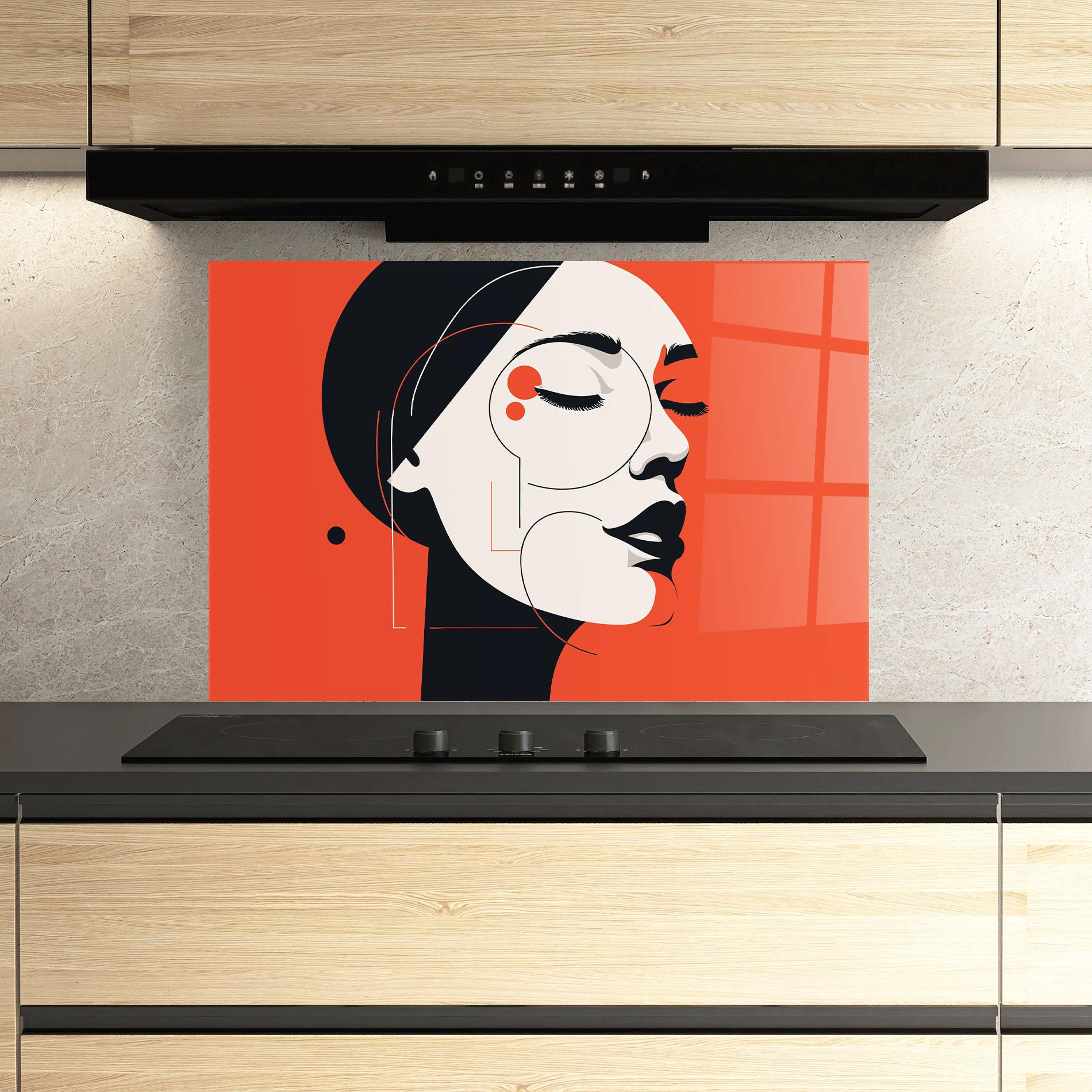 Konyhai üveg hátfal Abstract White Face mockup 3