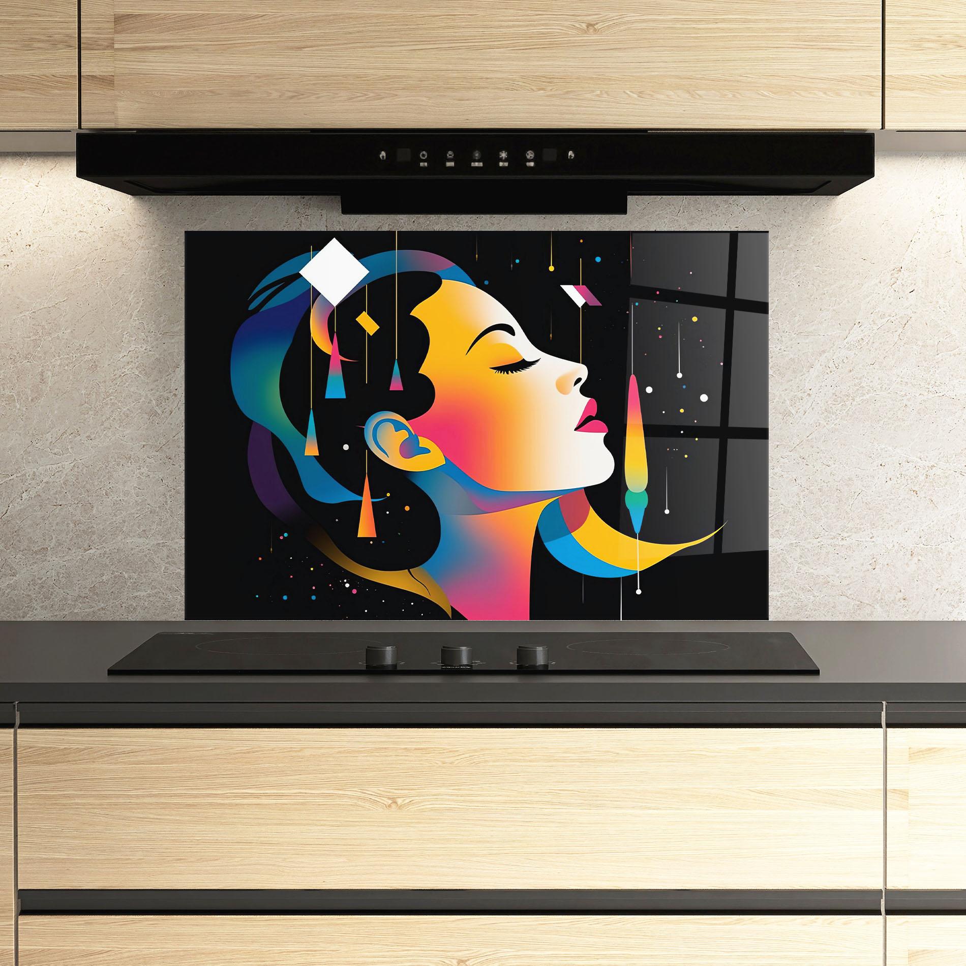 Konyhai üveg hátfal Dreamy Night Female mockup 3