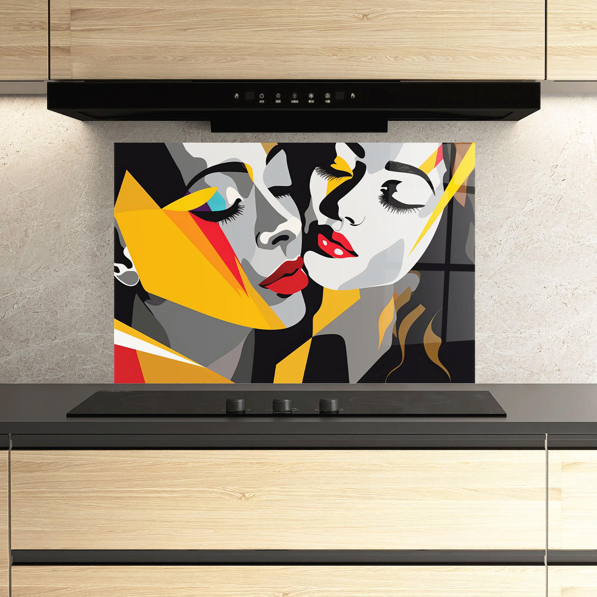 Konyhai üveg hátfal Grey Yellow Women mockup 3