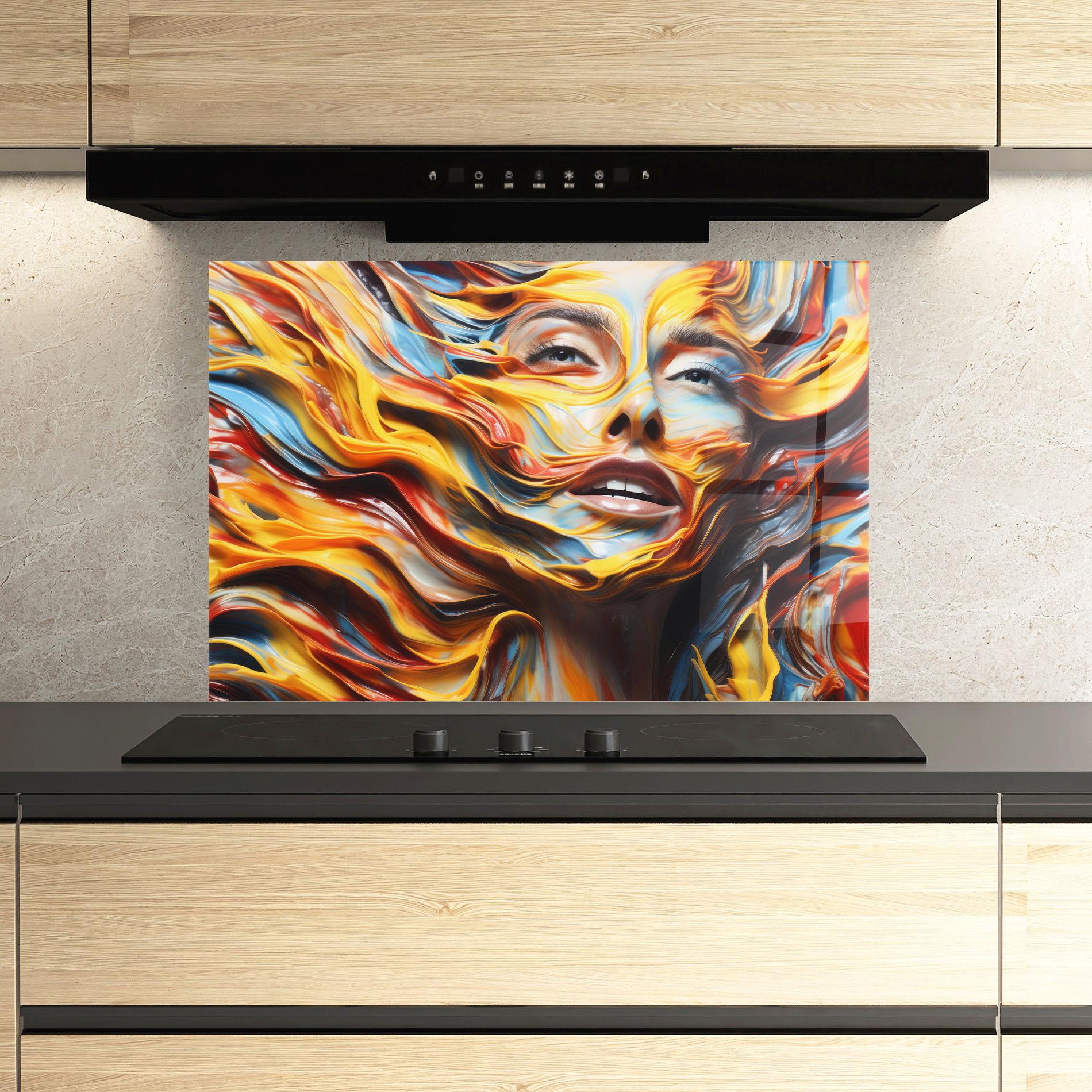 Konyhai üveg hátfal Painted Woman mockup 3