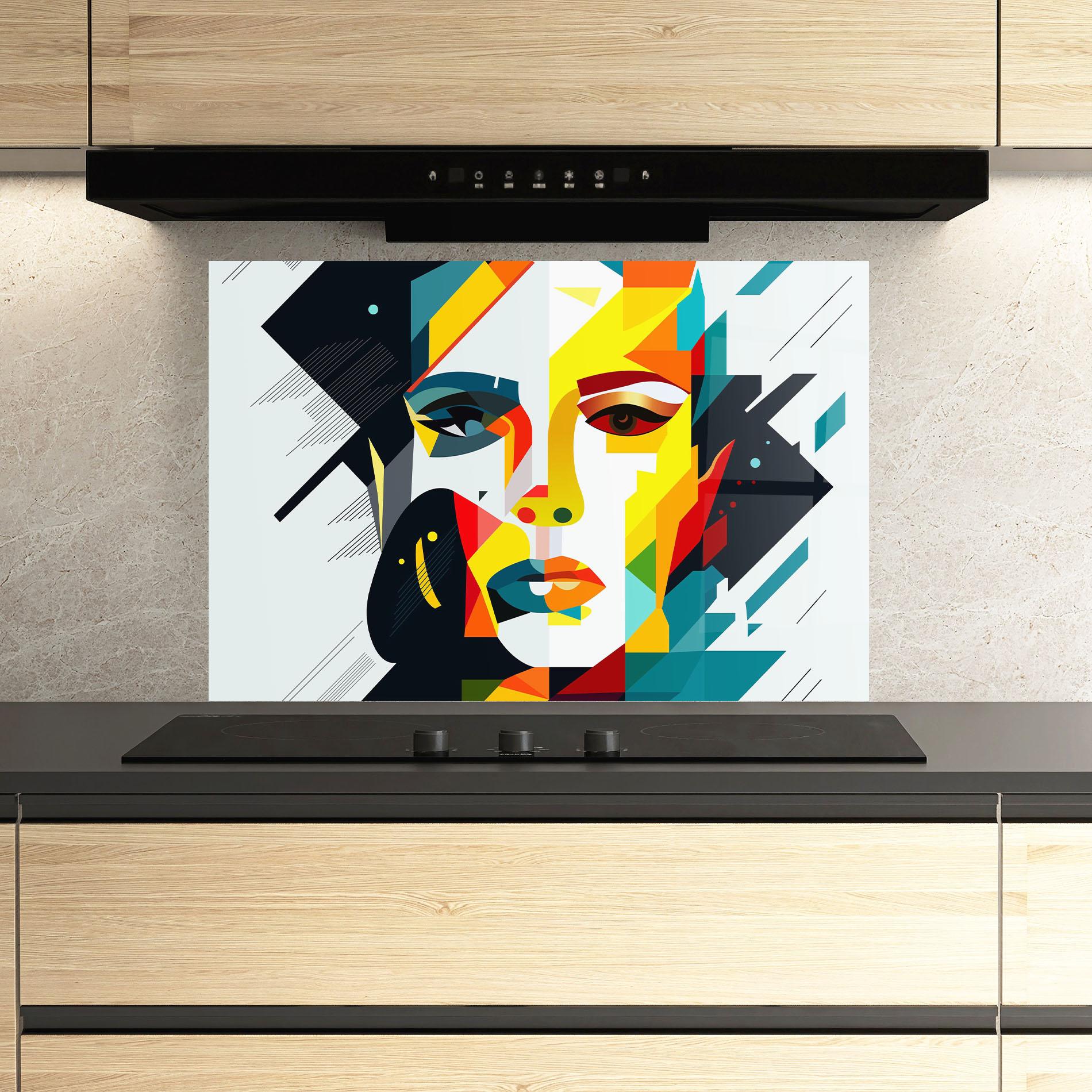 Konyhai üveg hátfal Red Eye Woman mockup 3