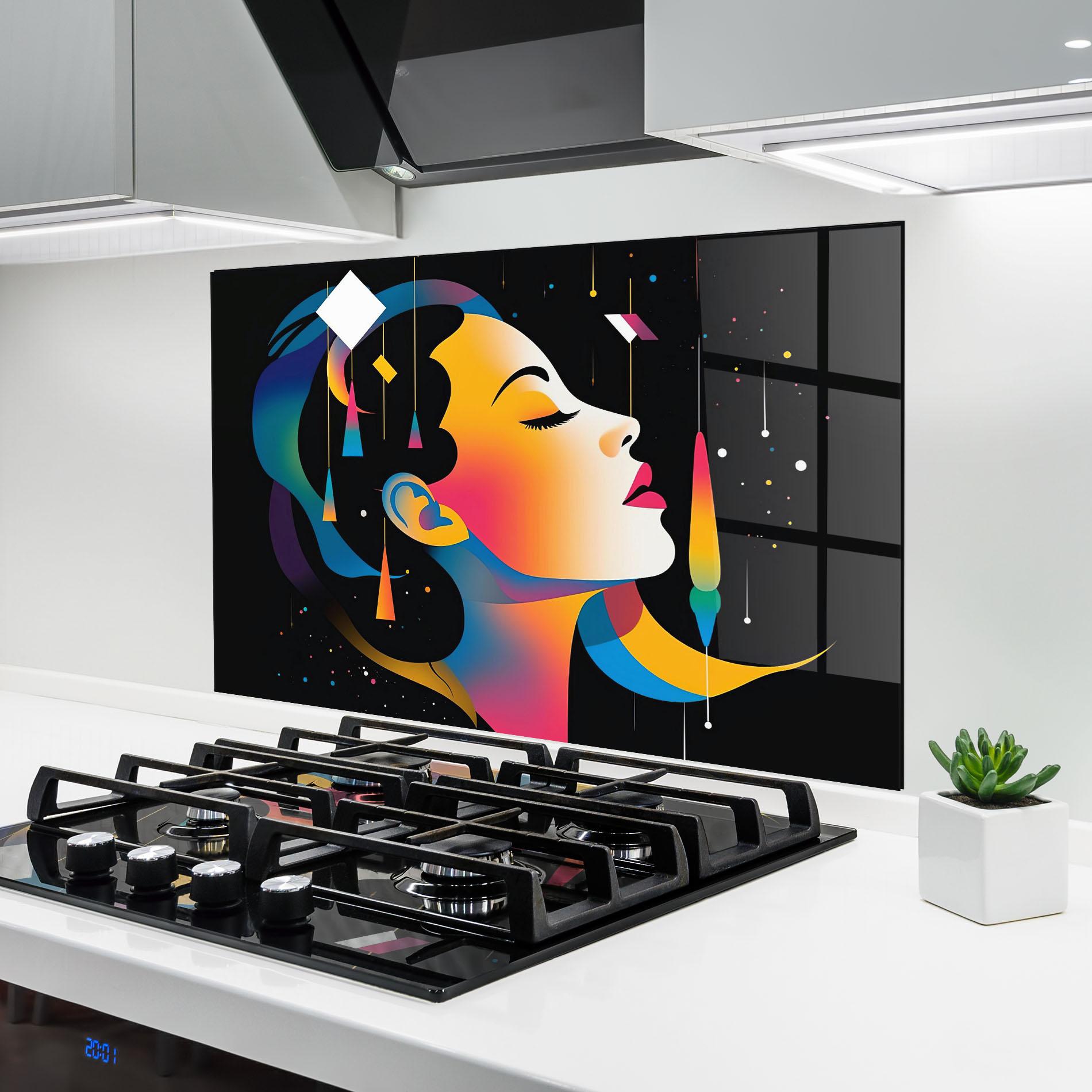 Konyhai üveg hátfal Dreamy Night Female mockup 6