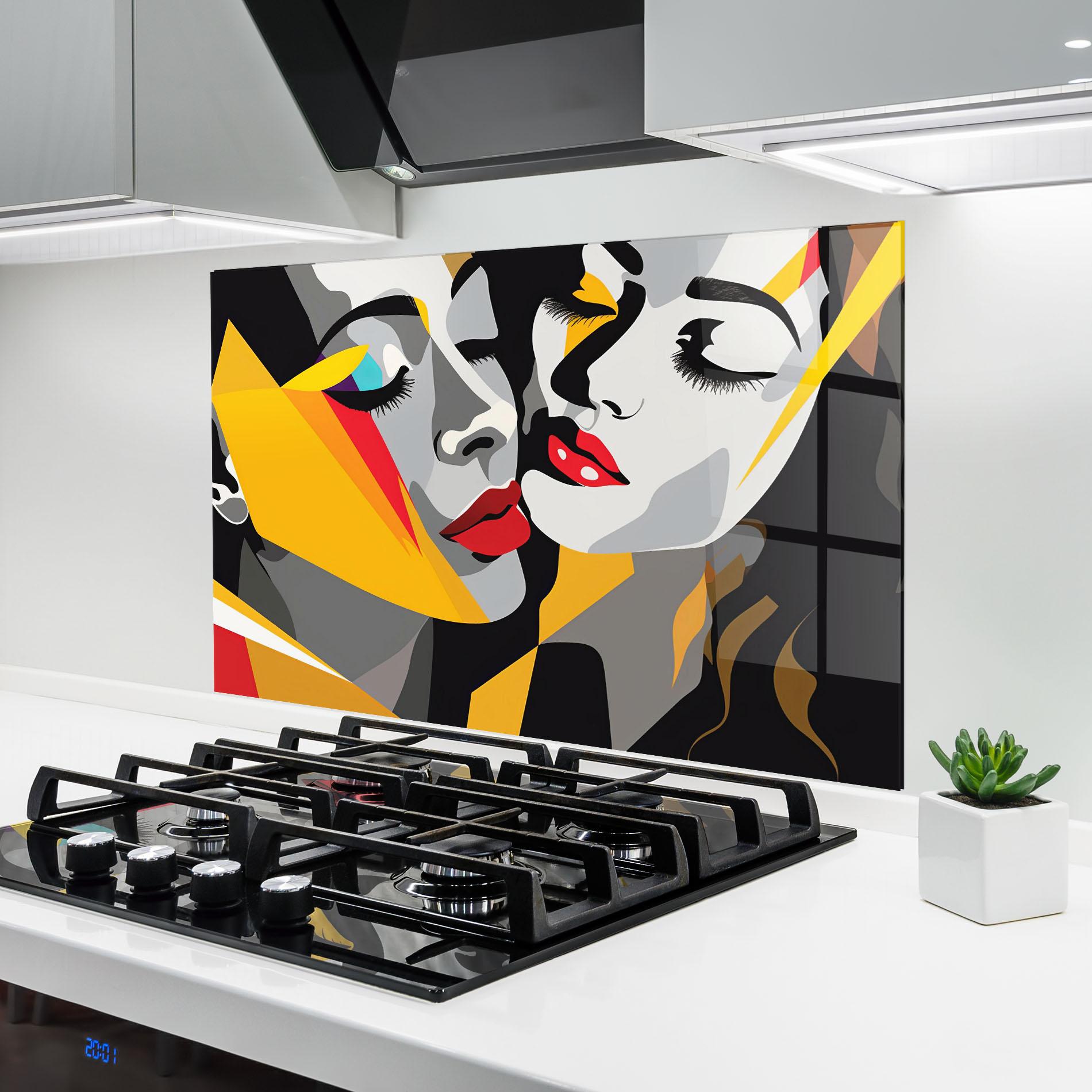 Konyhai üveg hátfal Grey Yellow Women mockup 6