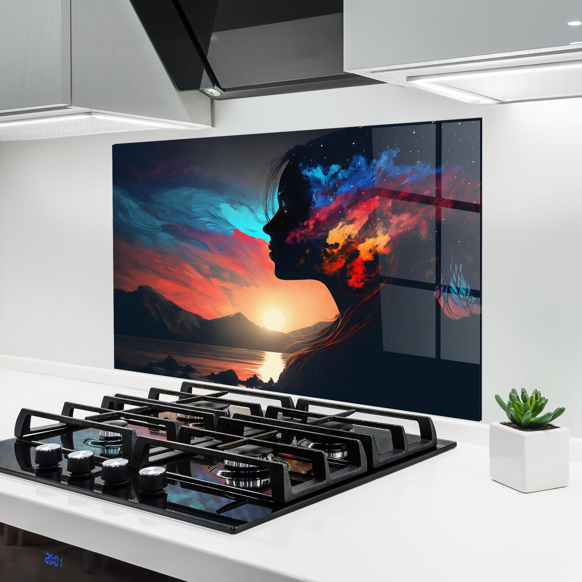 Konyhai üveg hátfal Mystical Woman Silhouette mockup 6