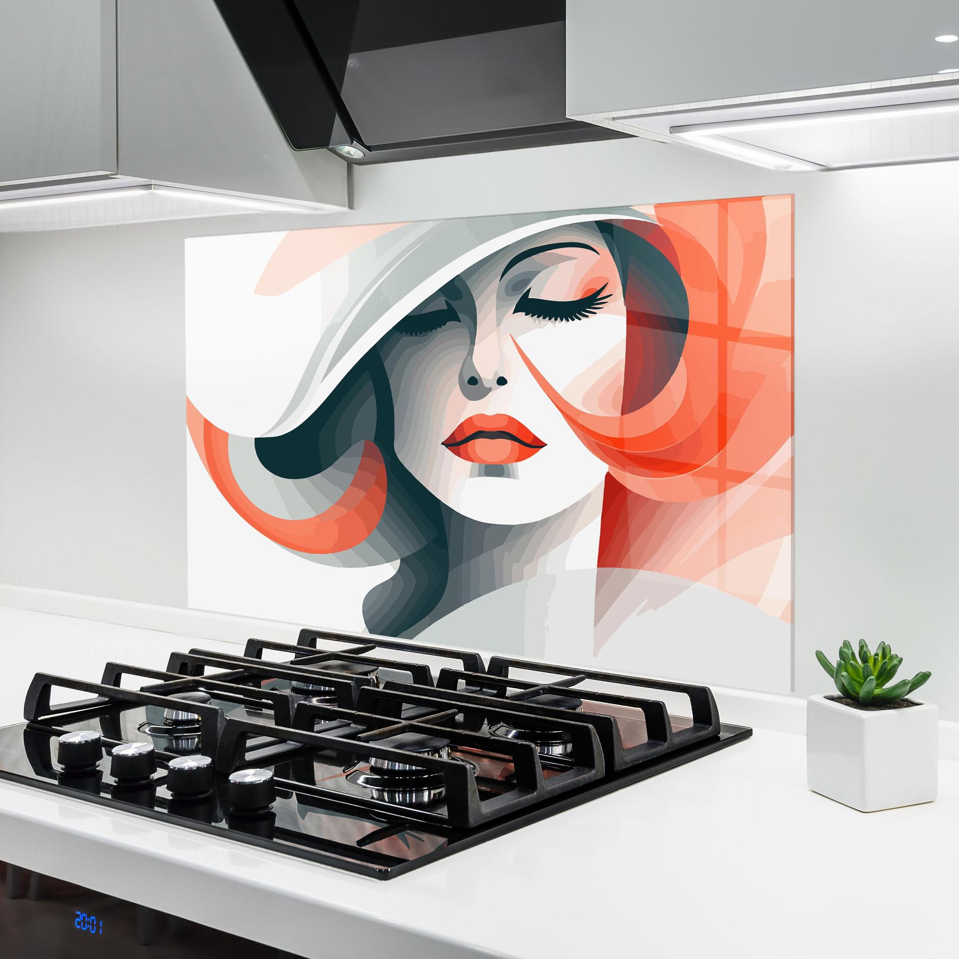 Konyhai üveg hátfal Red Abstract Hair mockup 6
