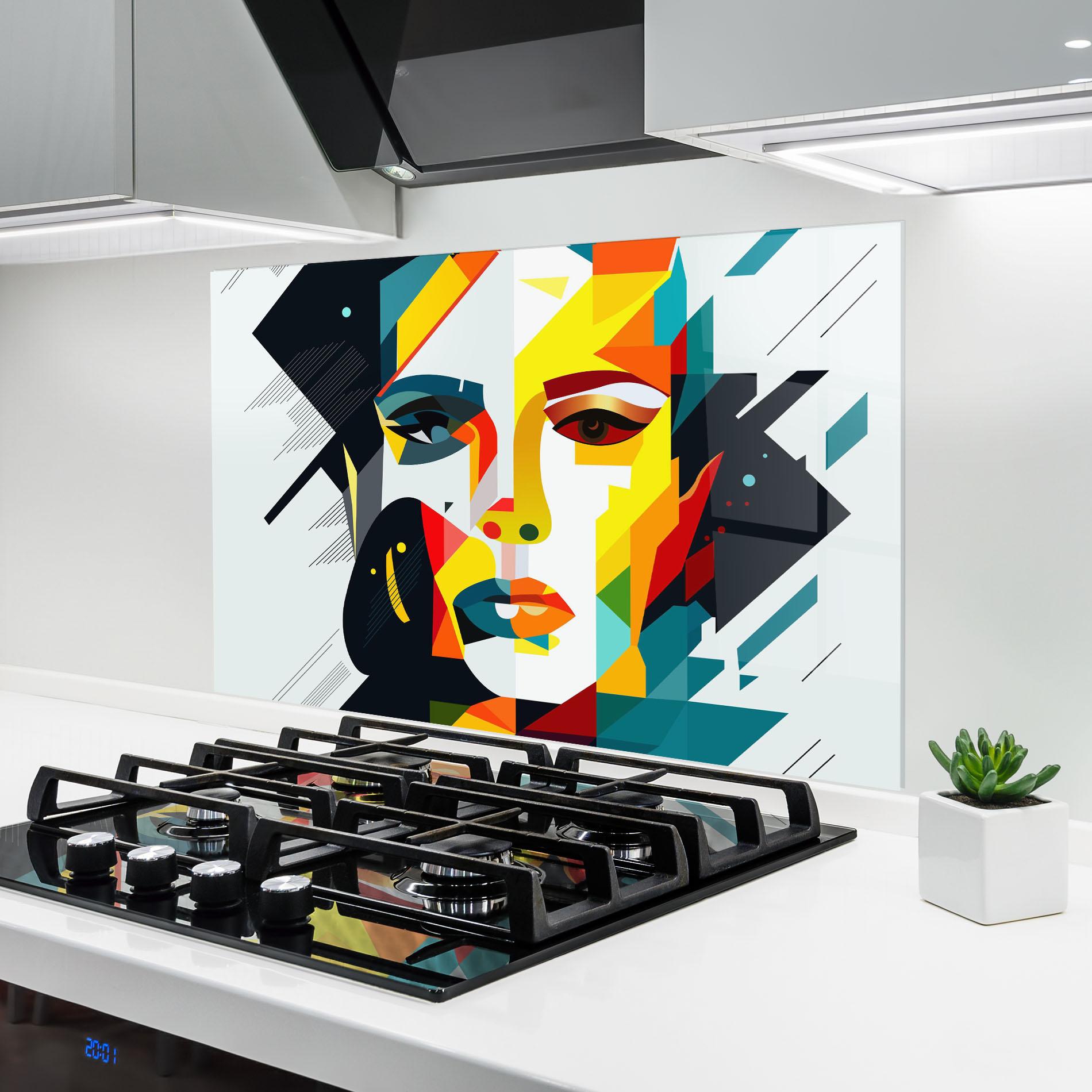 Konyhai üveg hátfal Red Eye Woman mockup 6