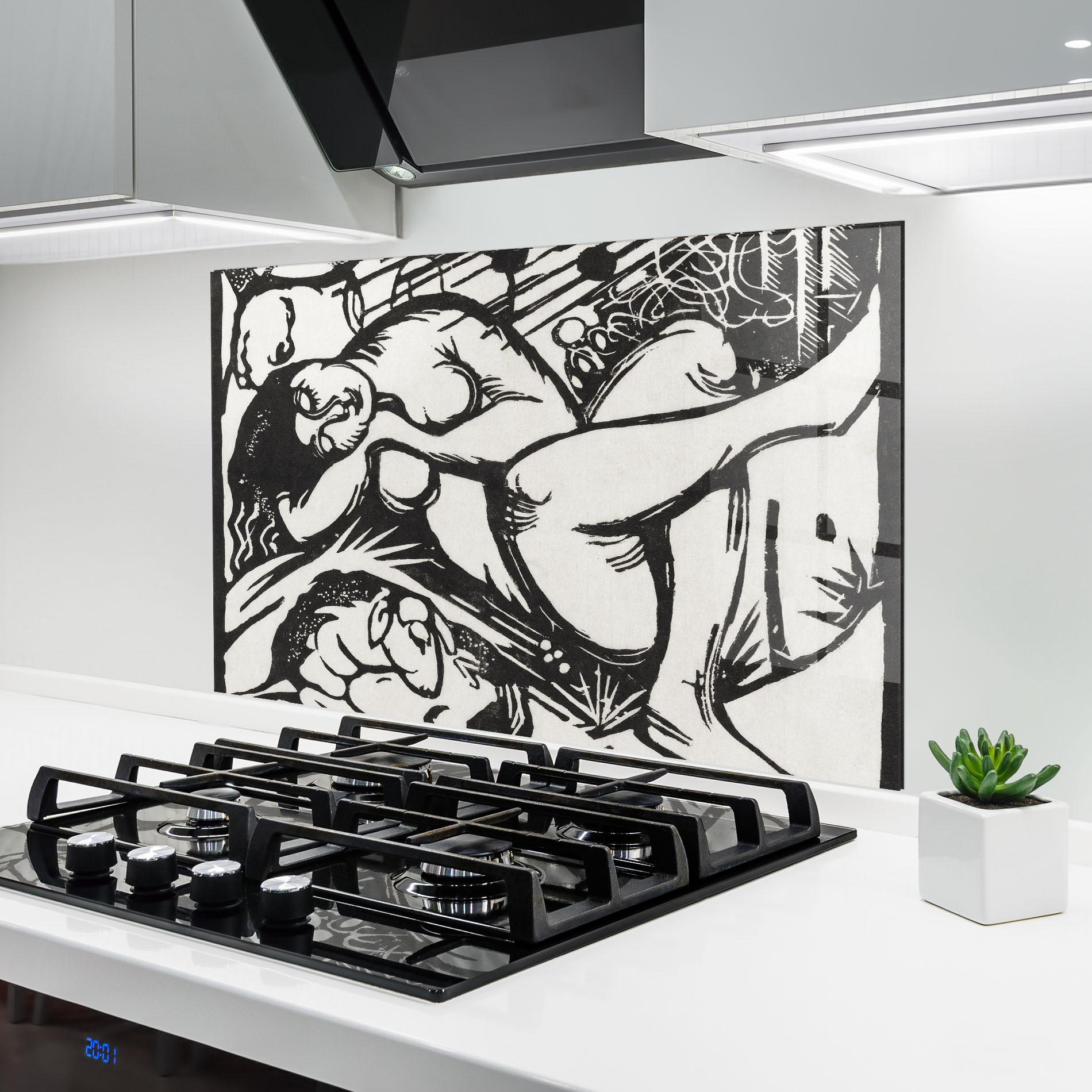 Konyhai üveg hátfal Woman Drawing mockup 6