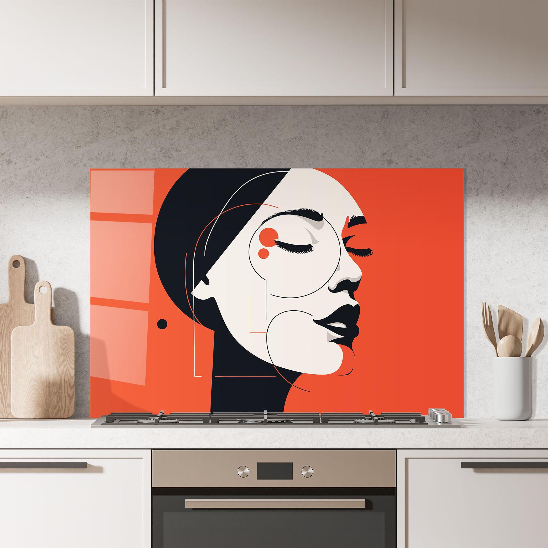 Konyhai üveg hátfal Abstract White Face mockup 7