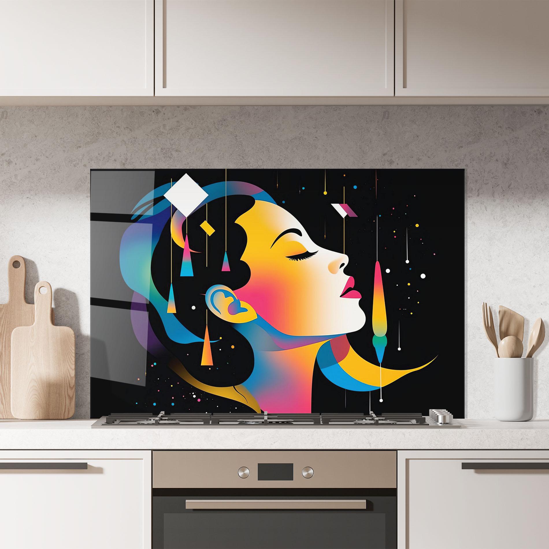 Konyhai üveg hátfal Dreamy Night Female mockup 7