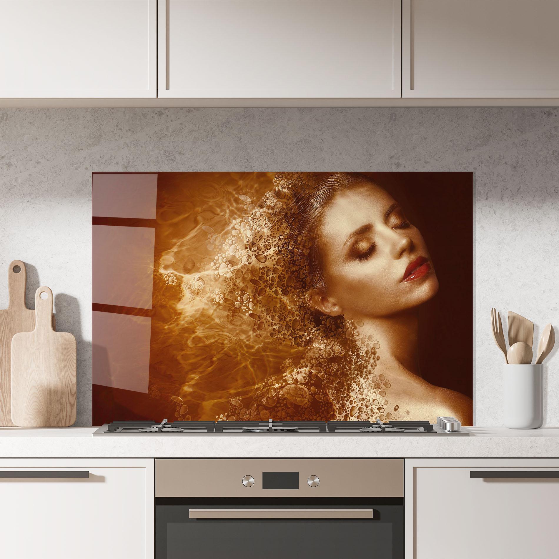 Konyhai üveg hátfal Golden Beauty mockup 7