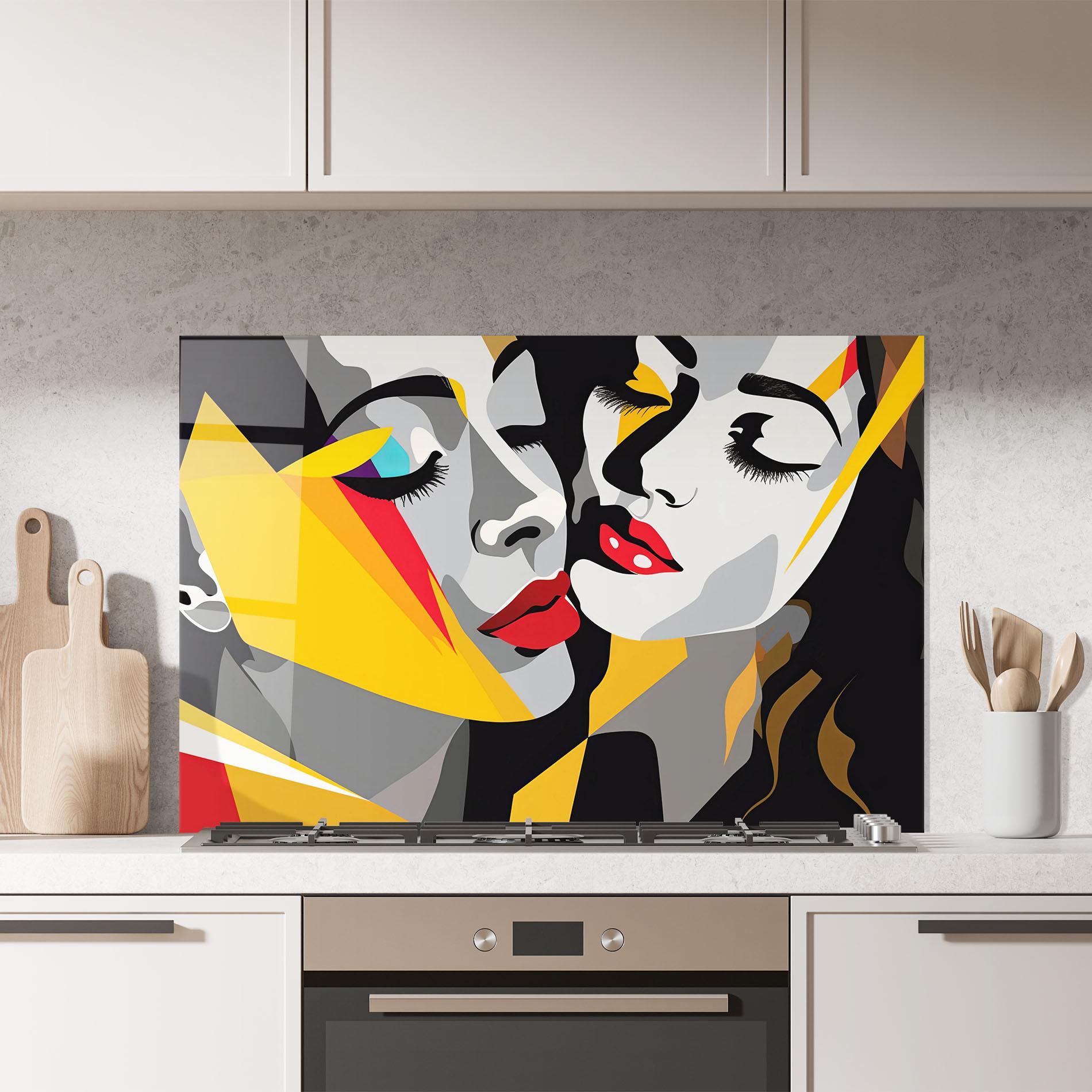 Konyhai üveg hátfal Grey Yellow Women mockup 7