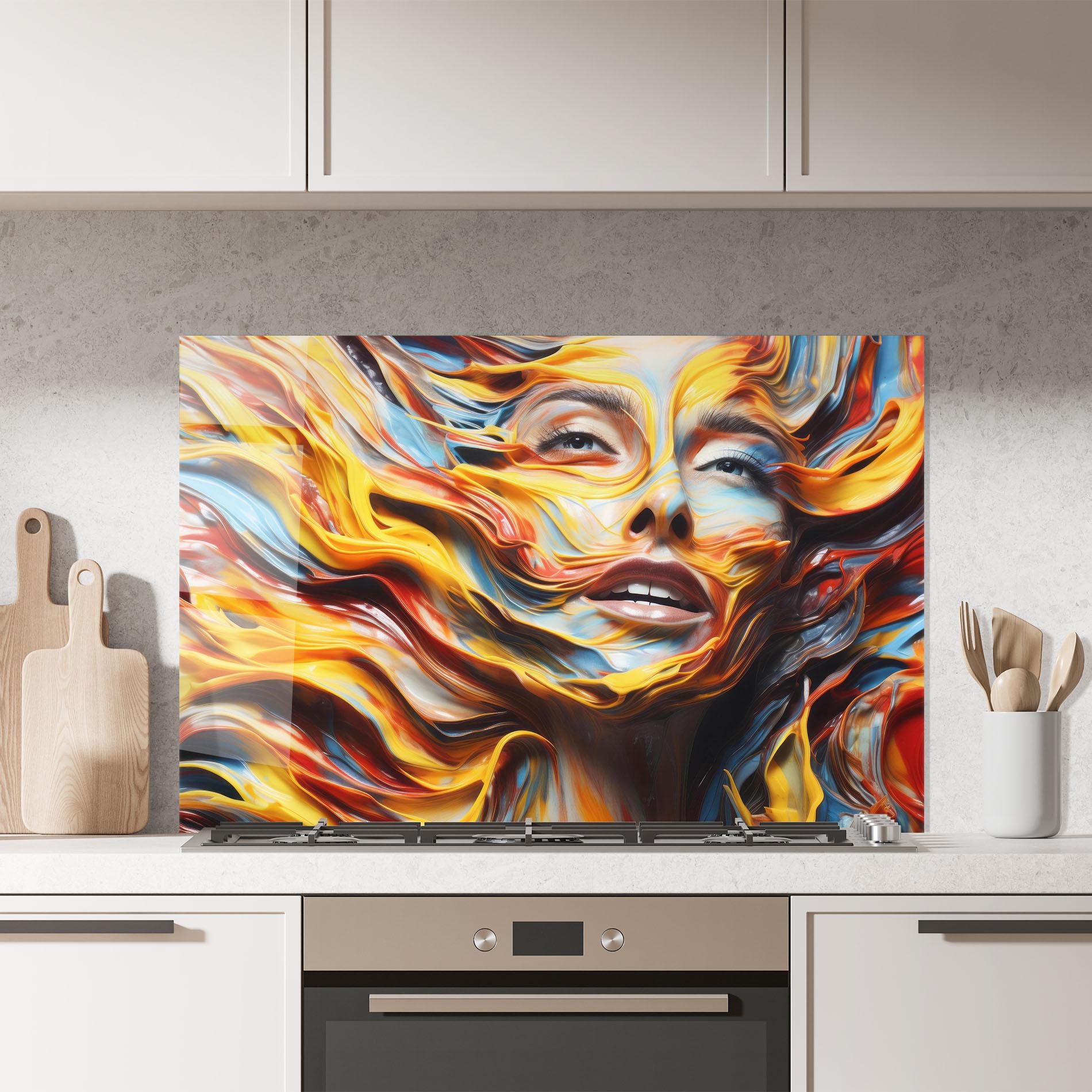 Konyhai üveg hátfal Painted Woman mockup 7