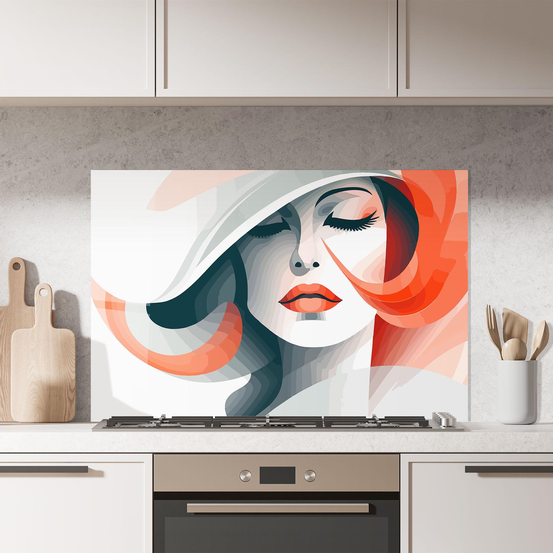 Konyhai üveg hátfal Red Abstract Hair mockup 7