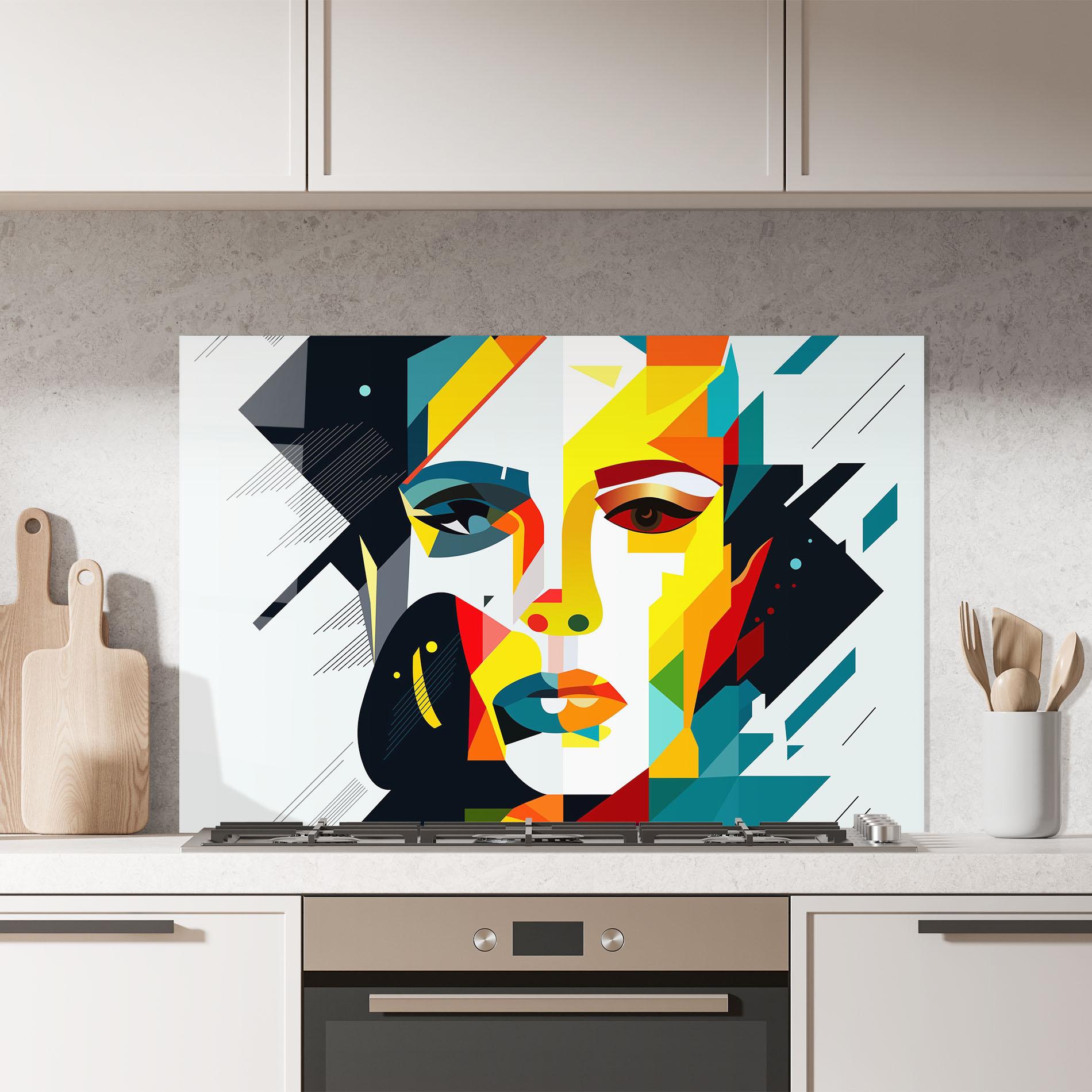 Konyhai üveg hátfal Red Eye Woman mockup 7