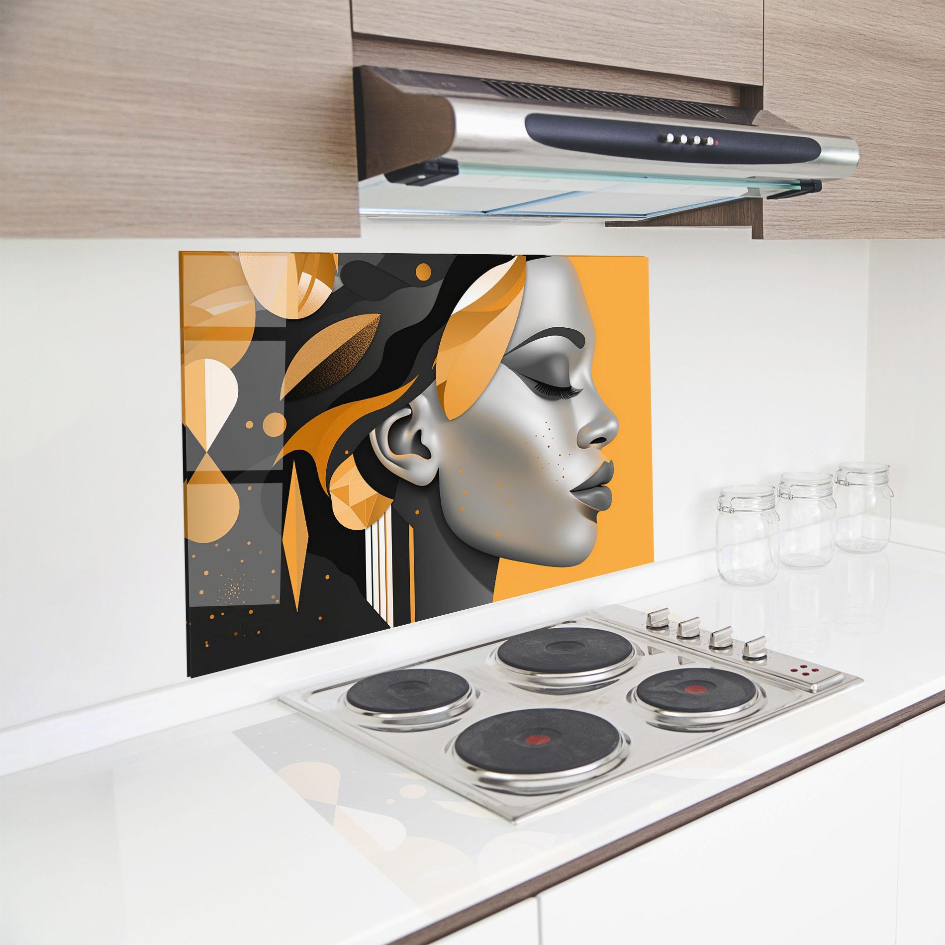 Konyhai üveg hátfal Dreamy Grey Woman mockup 8